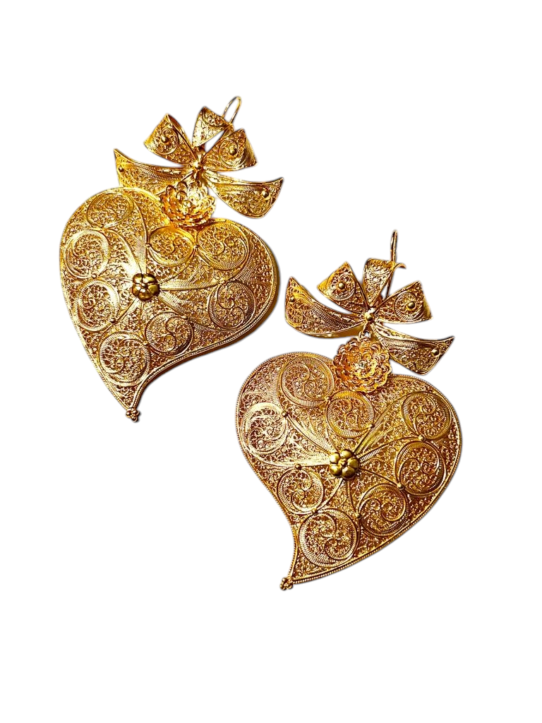 Viana Heart Earrings in Filigree in Gold Plated Silver