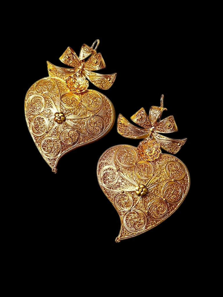 Viana Heart Earrings in Filigree in Gold Plated Silver