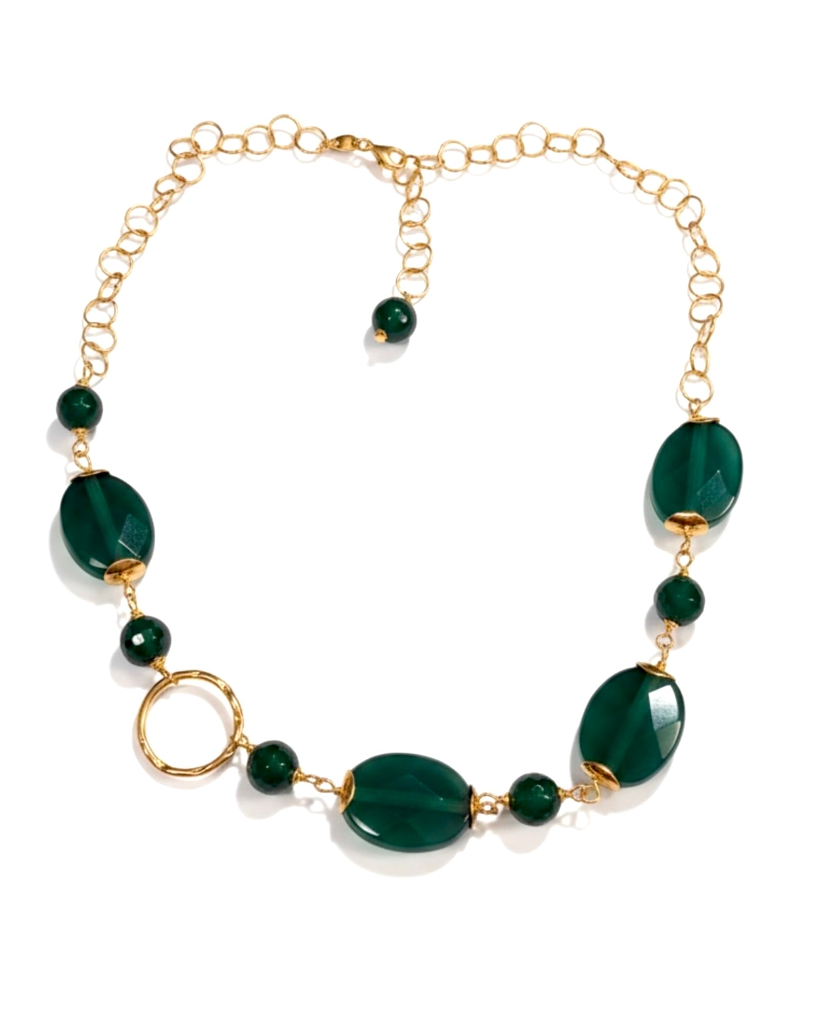 Colar Pedras Verdes em Prata Dourada