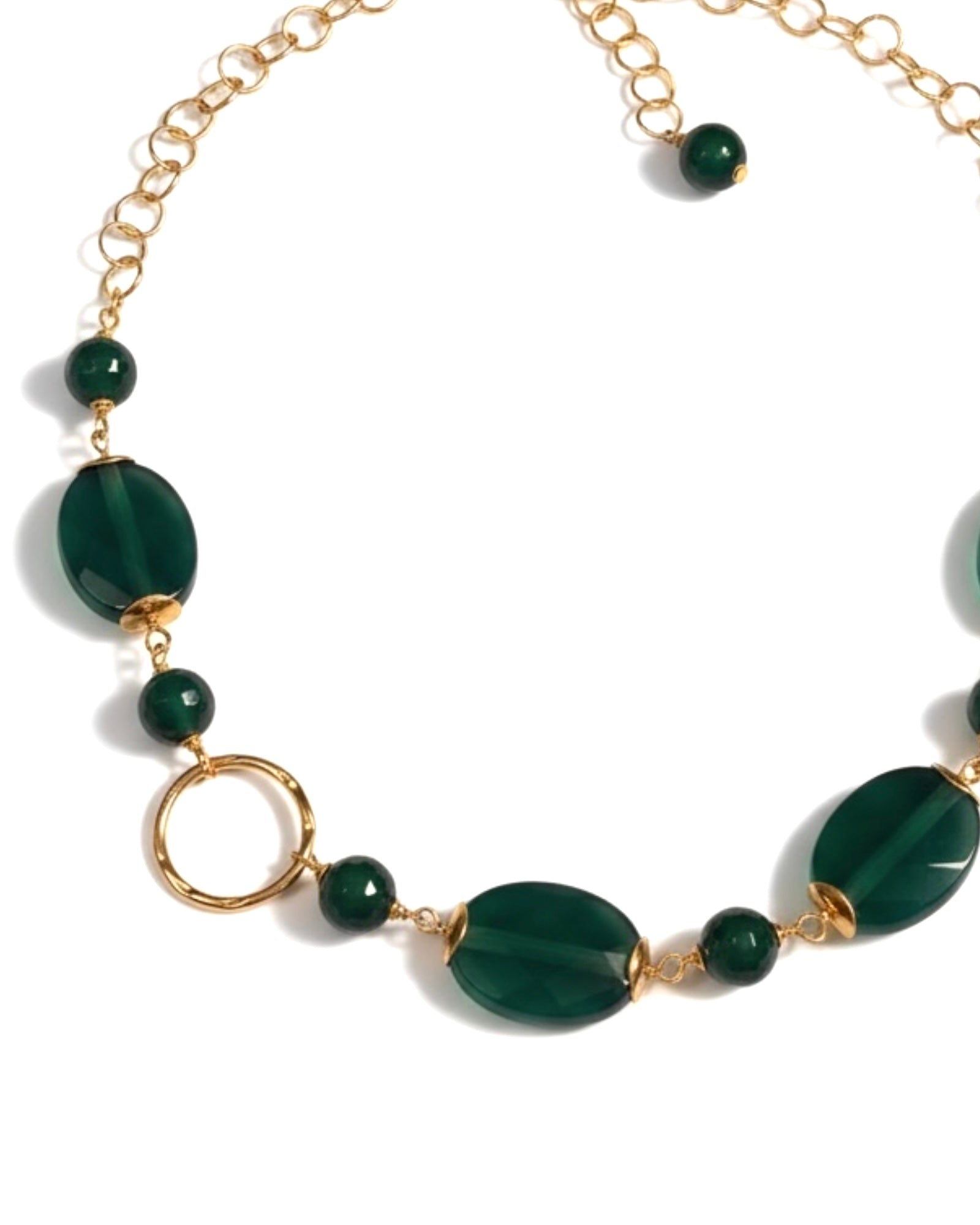 Colar Pedras Verdes em Prata Dourada