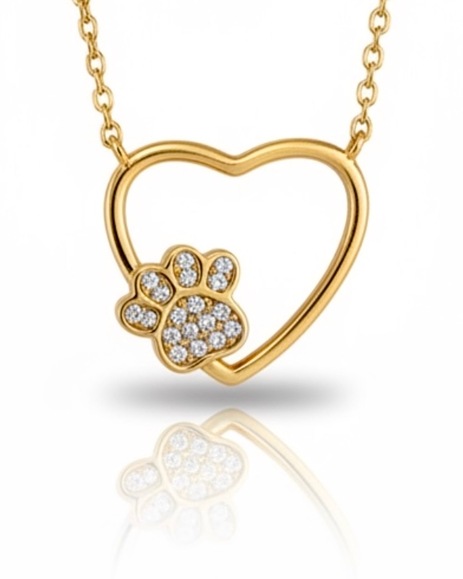 Colar Patinha e Coração em Prata Dourada