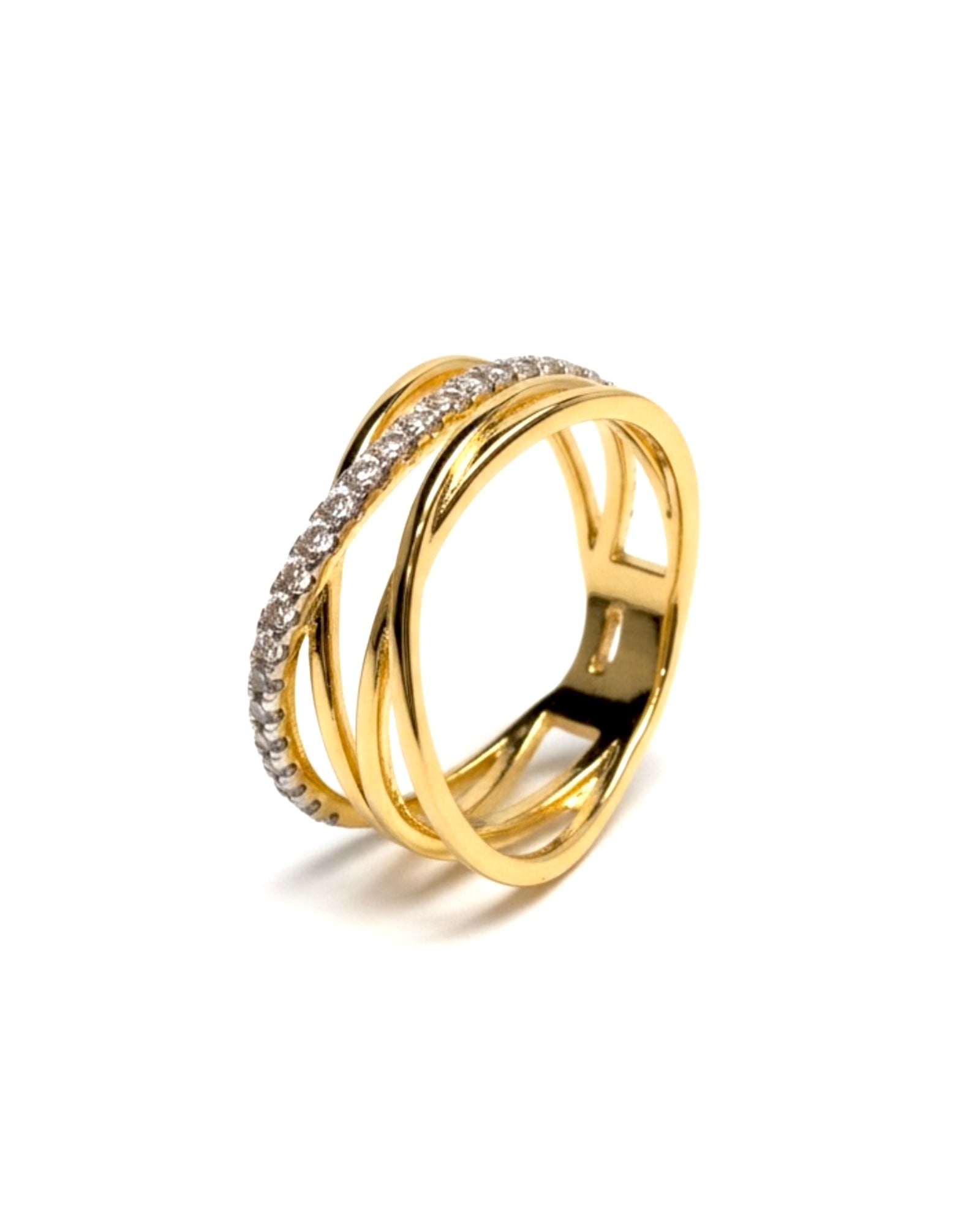 Anel Entrelaçado em Prata Dourada