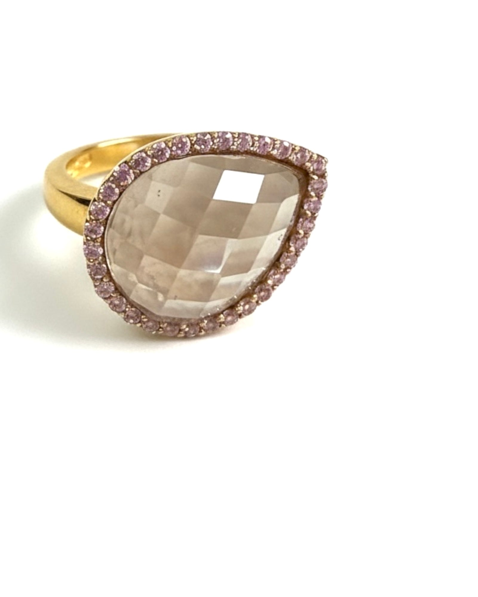 Anel Pedra Cor-de-Rosa em Prata Dourada