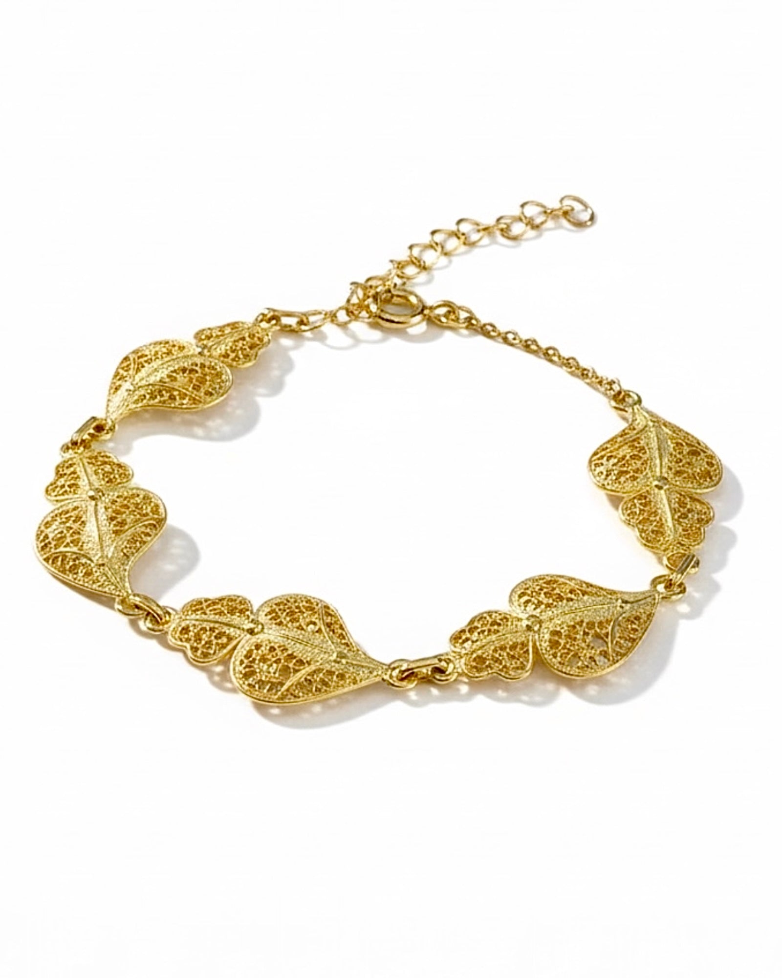 Pulseira Corações de Viana em Prata Dourada