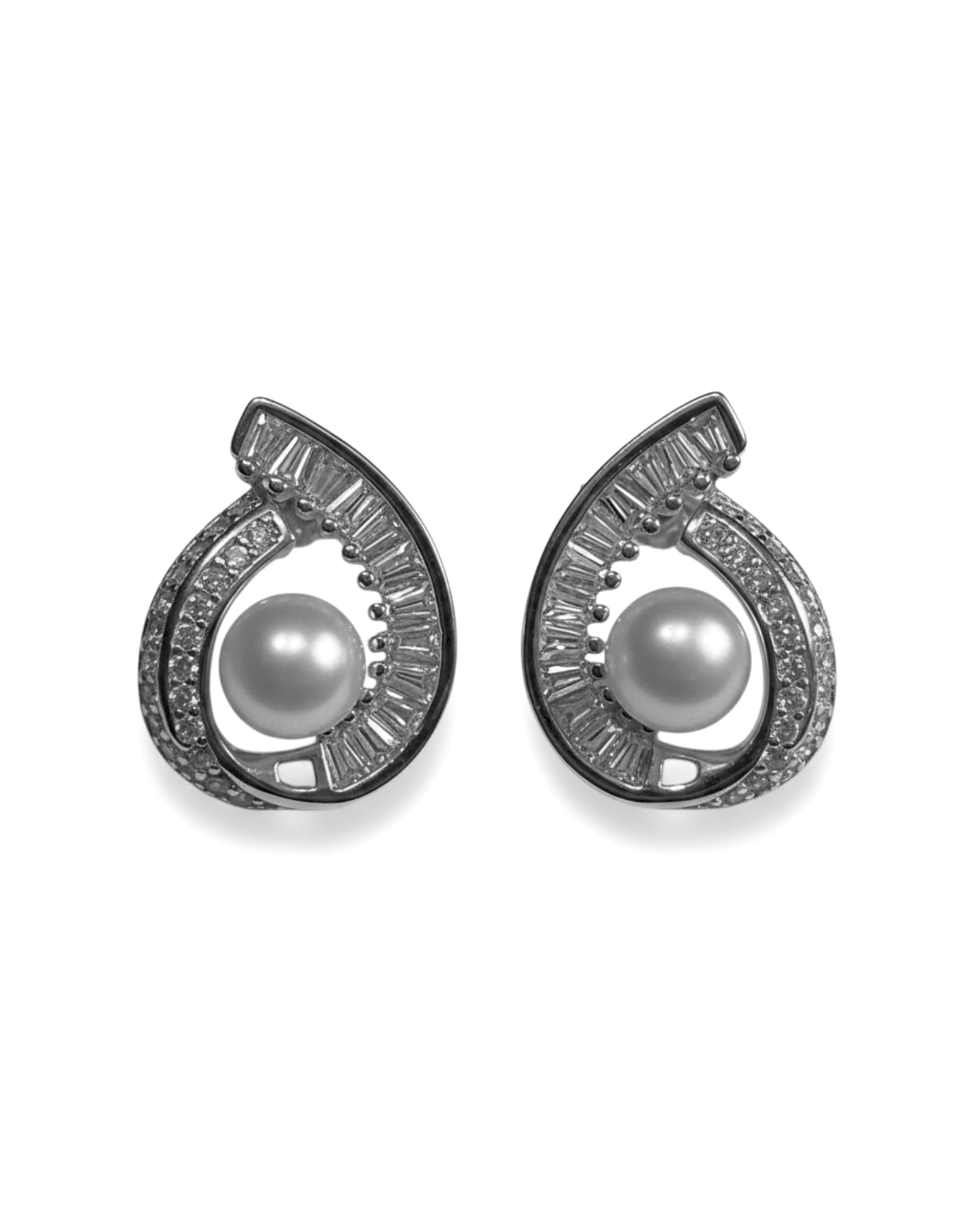 Brincos Gota com Pérola e Zircónias em Prata