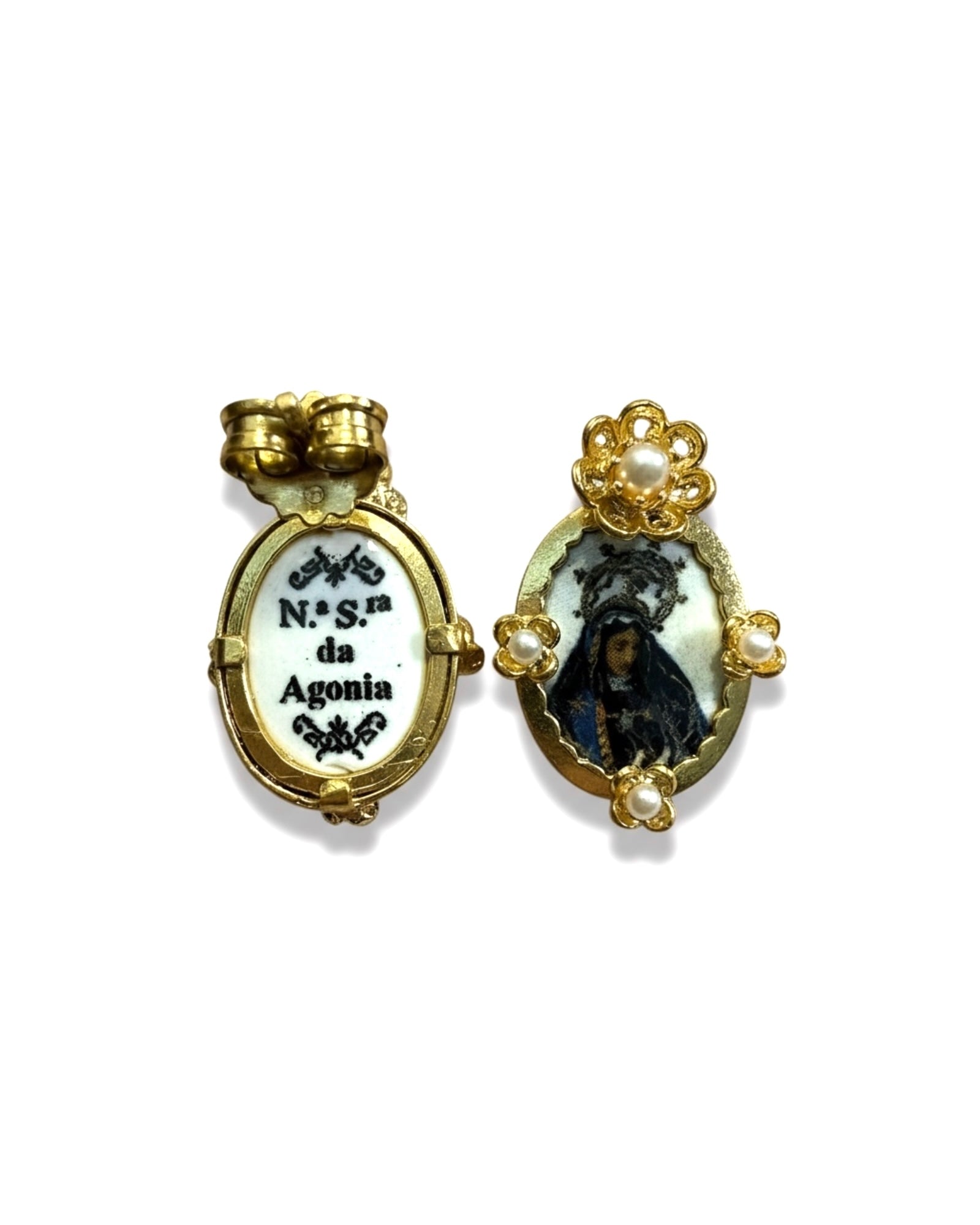 Our Lady of Agony Earrings in Gold-Plated Silver