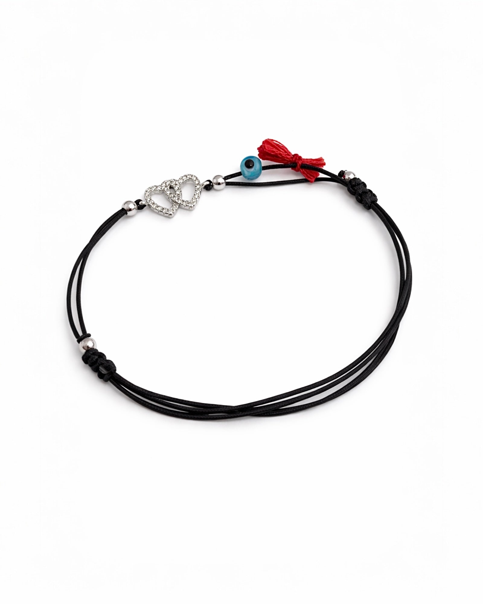 Pulseira Seda Corações em Prata Branca