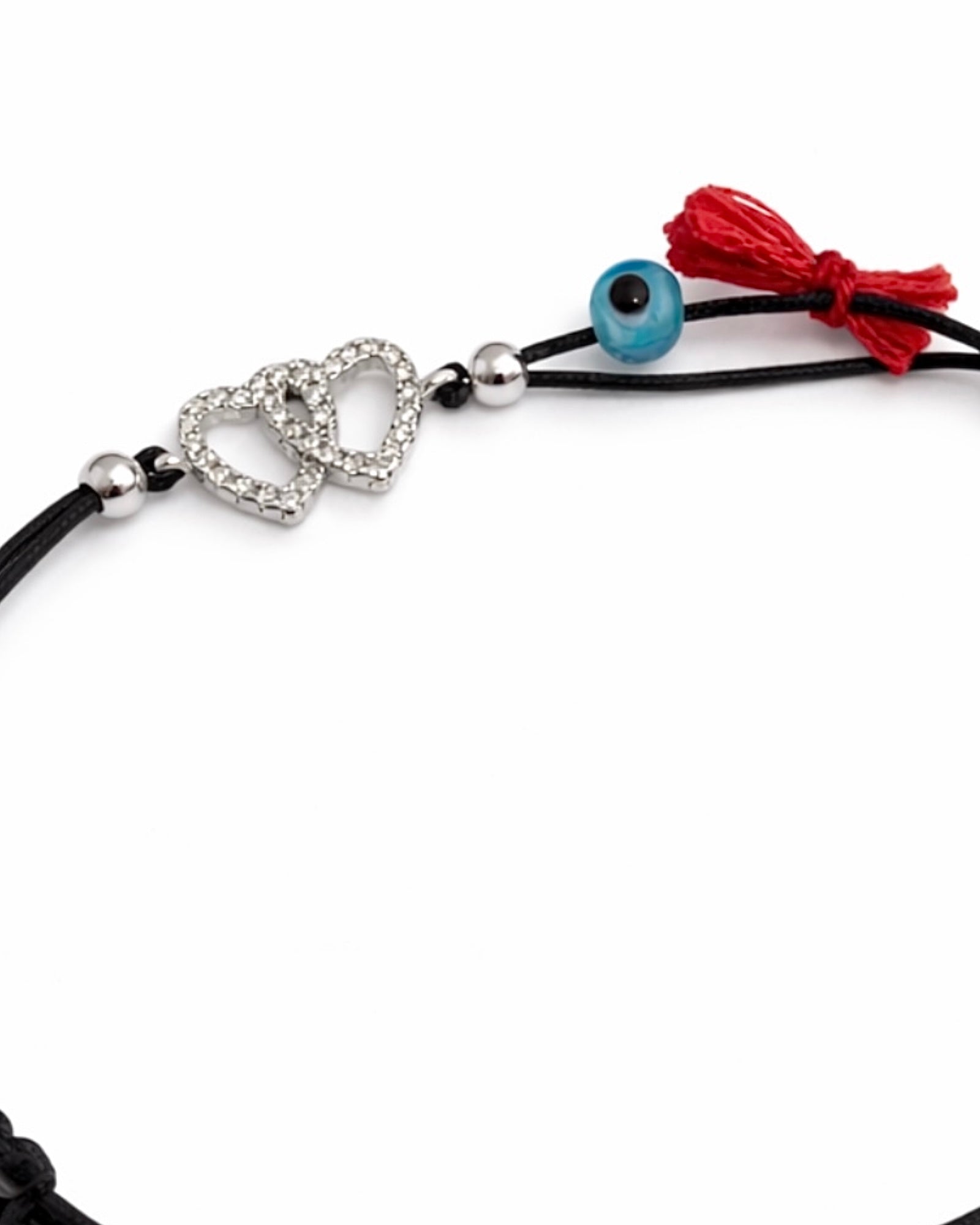 Pulseira Seda Corações em Prata Branca