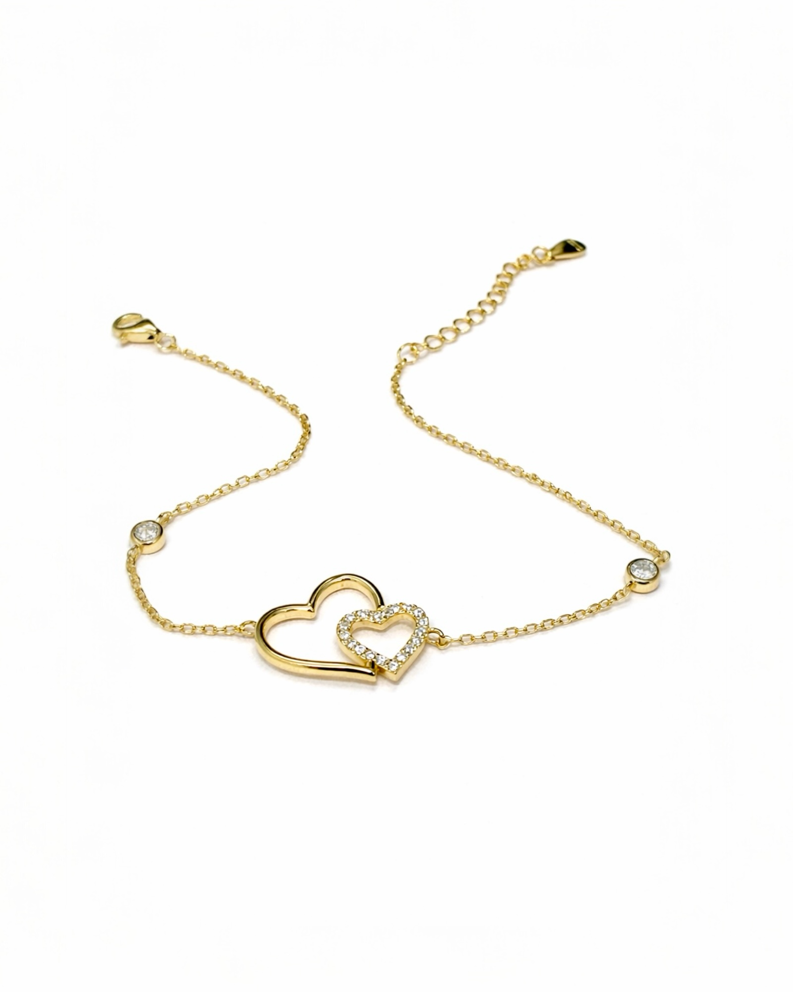 Pulseira Corações Entrelaçados em Prata Dourada