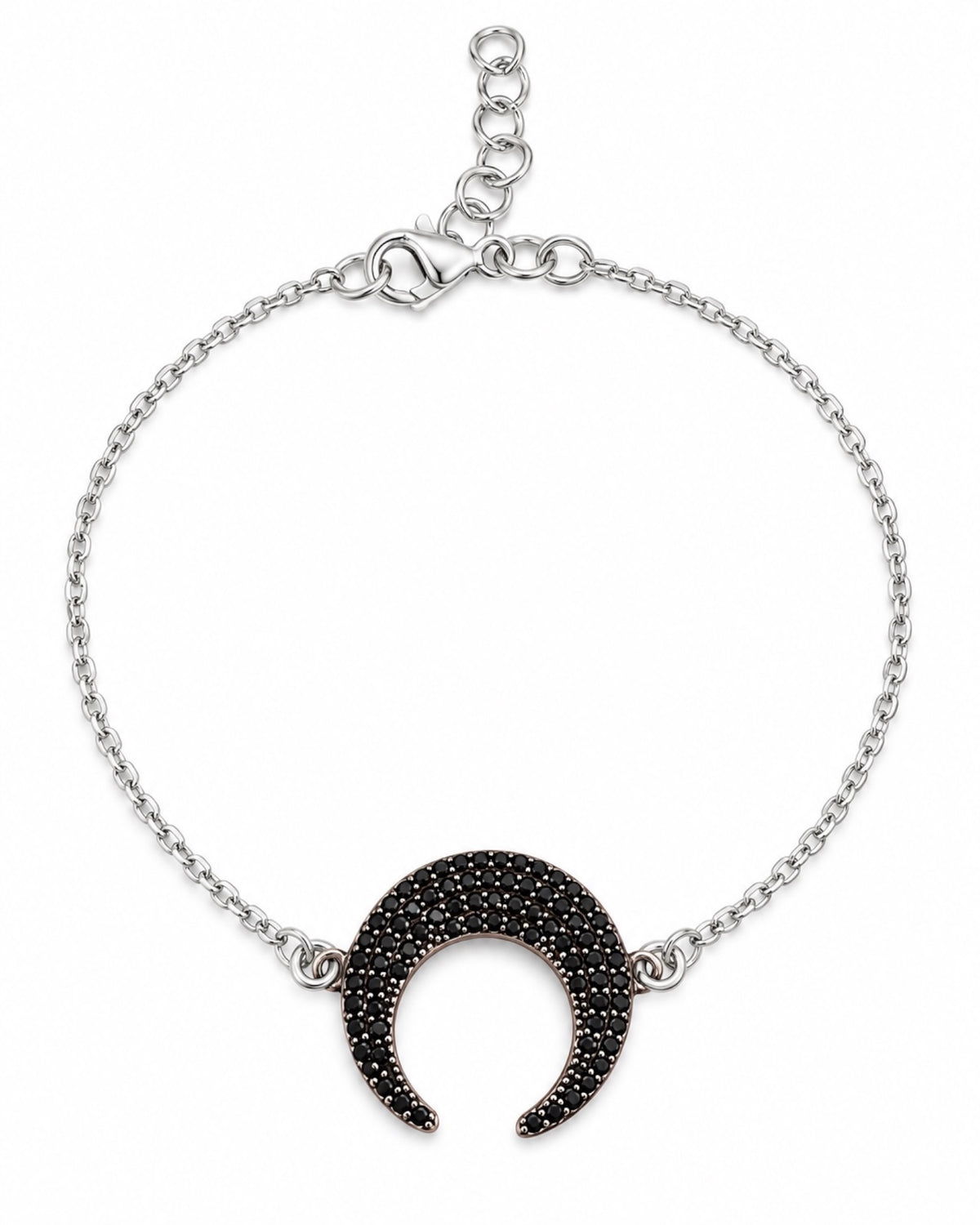 Pulseira Meia-Lua com Zircónias Pretas em Prata
