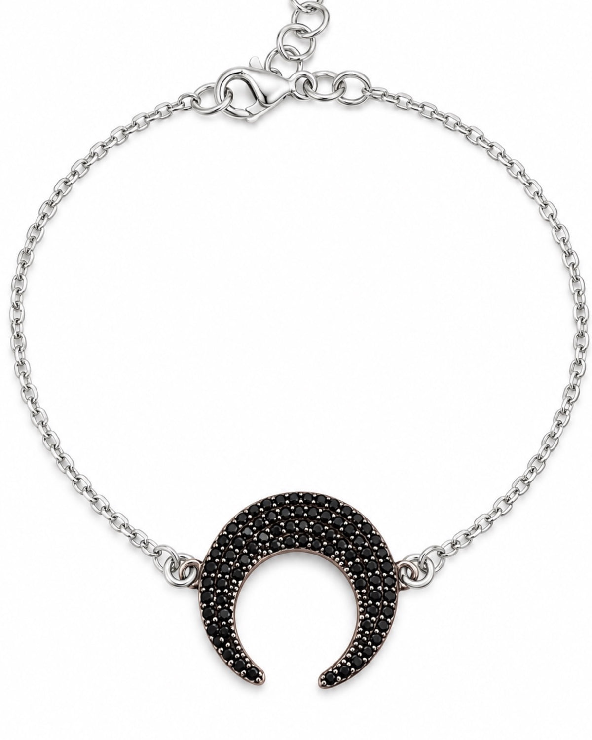 Pulseira Meia-Lua com Zircónias Pretas em Prata