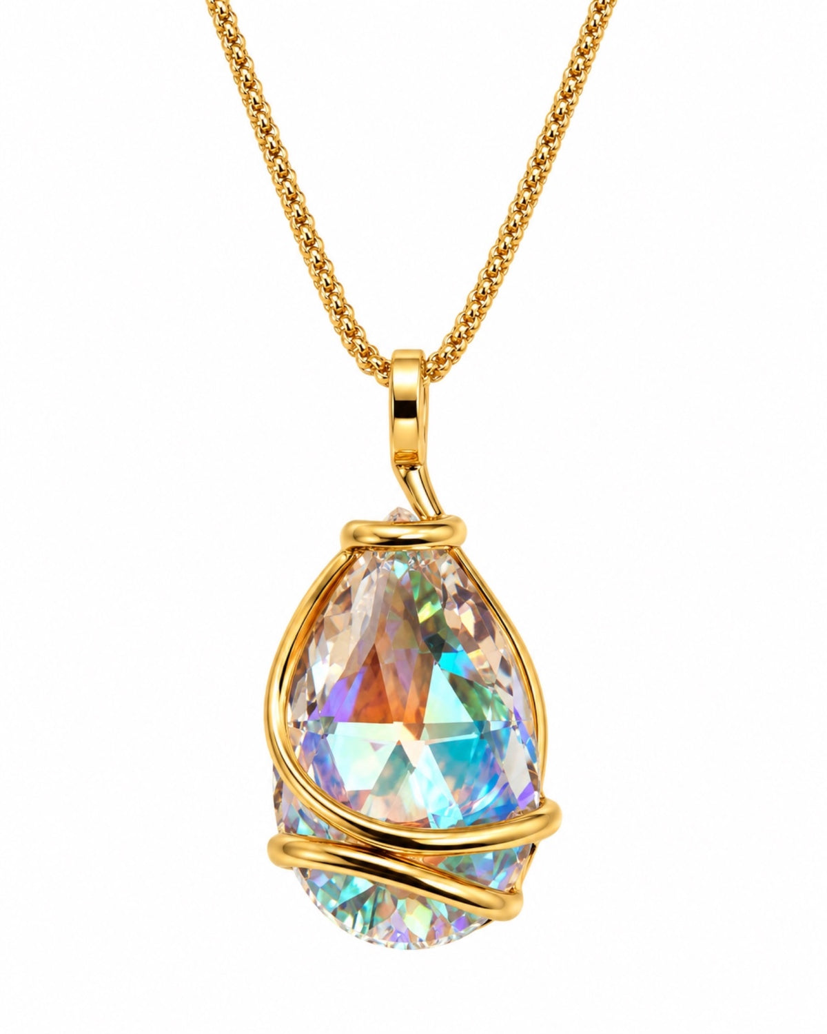 Colar Cristal  em Prata Dourada