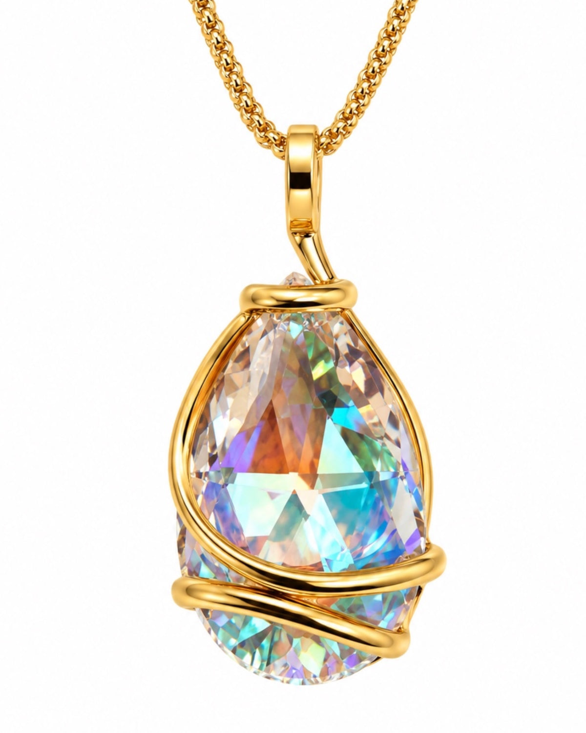 Colar Cristal  em Prata Dourada
