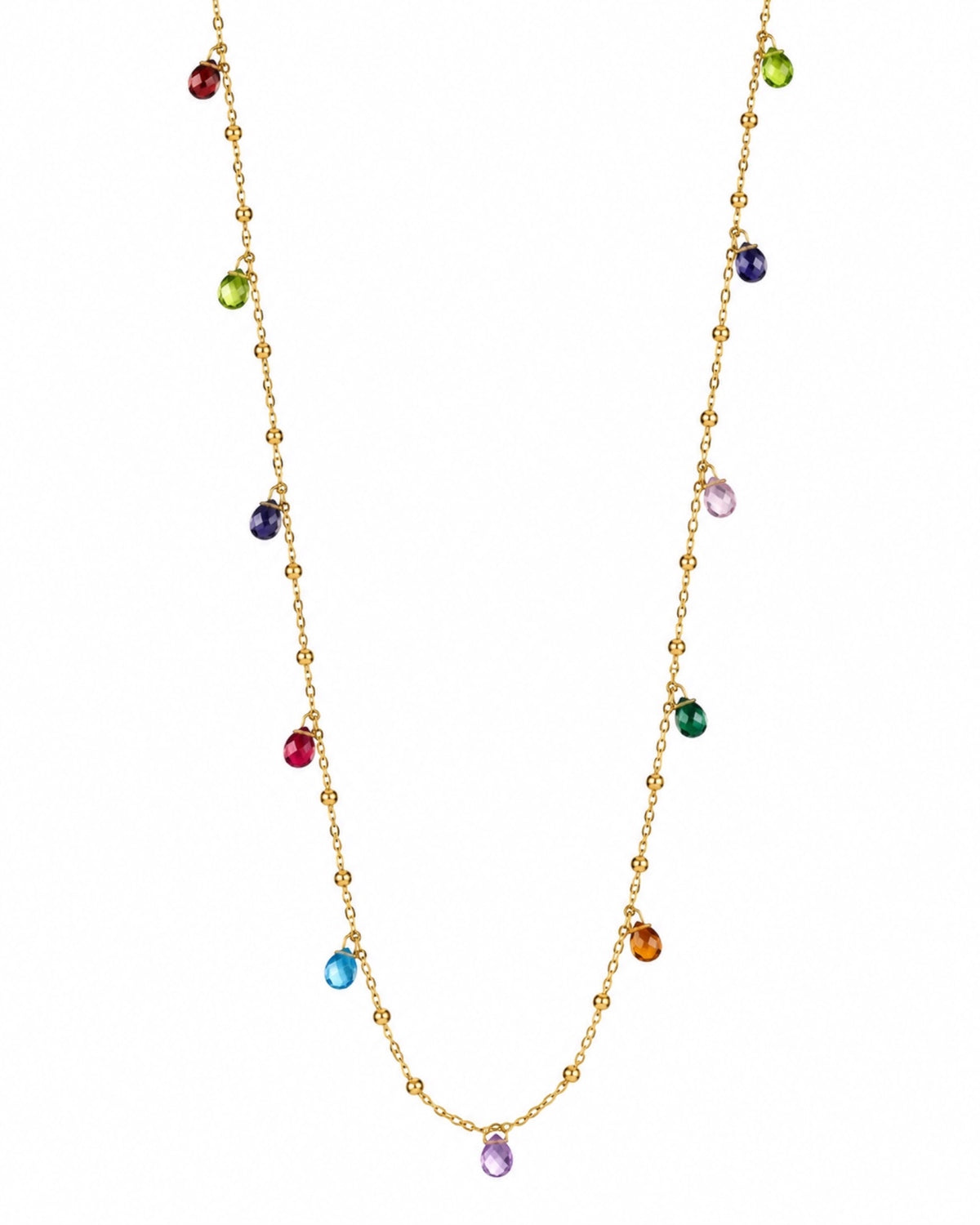 Colar Comprido com Cristais Coloridos | 80 cm em Prata Dourada