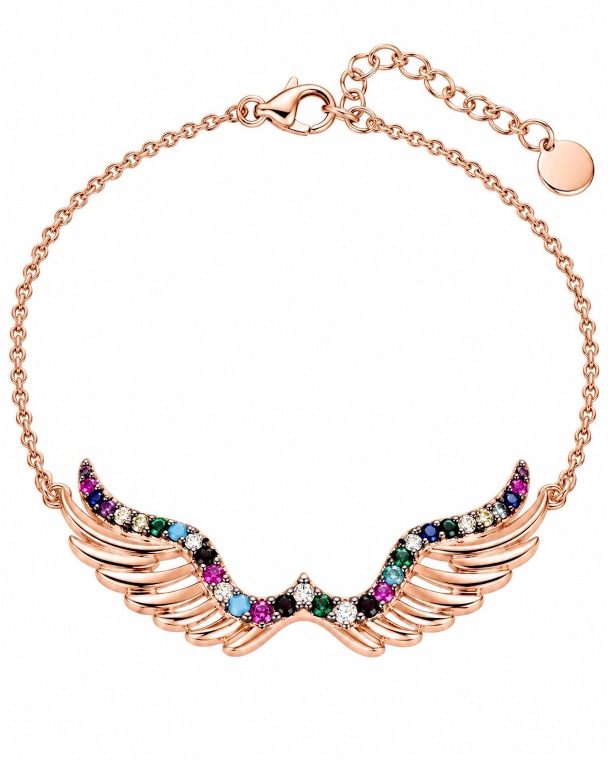 Pulseira Asa de Anjo Colorido em Prata Rosa
