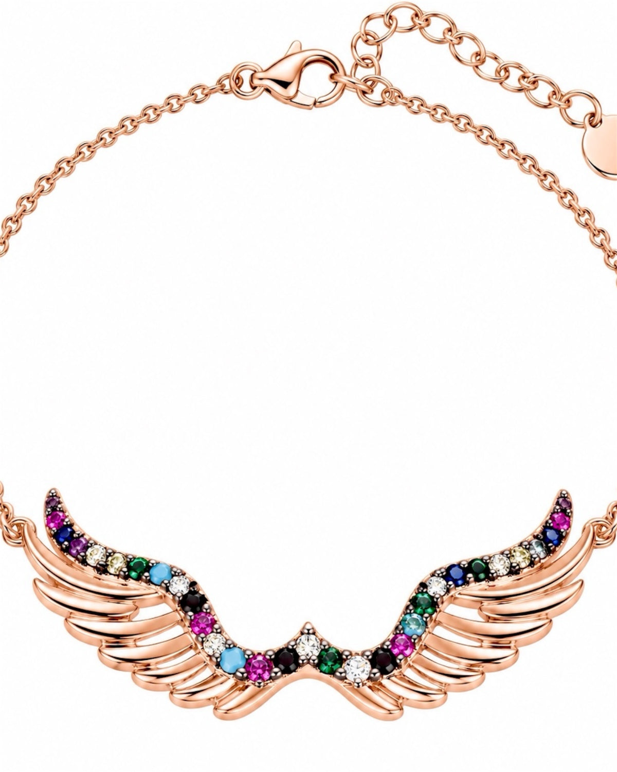Pulseira Asa de Anjo Colorido em Prata Rosa