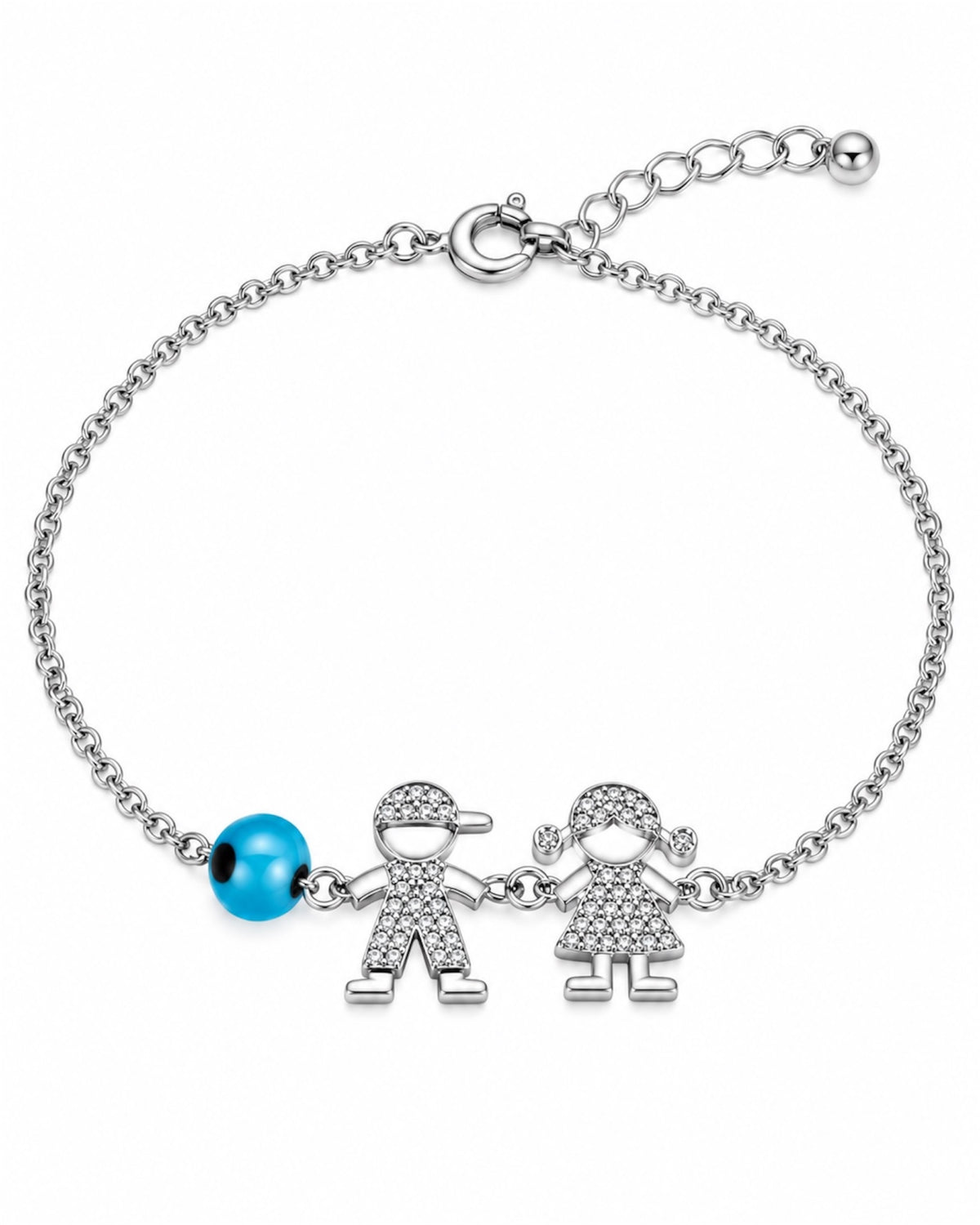 Pulseira com Menino e Menina em Prata
