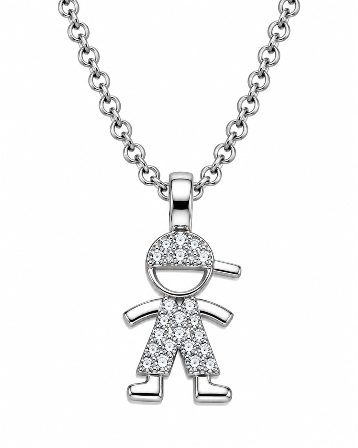Silver necklace with boy design.