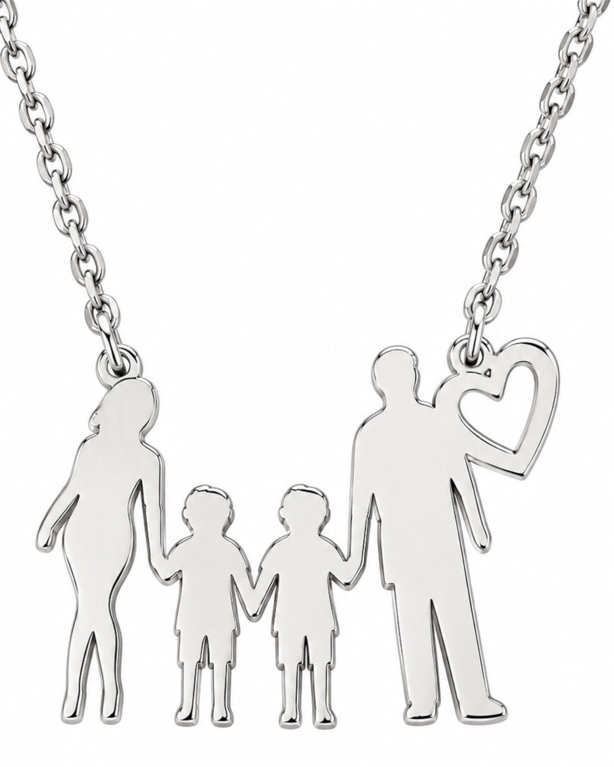 Family Necklace with Heart in Silver