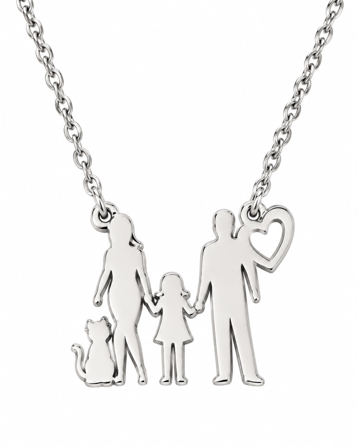 Family Necklace with Heart in Silver