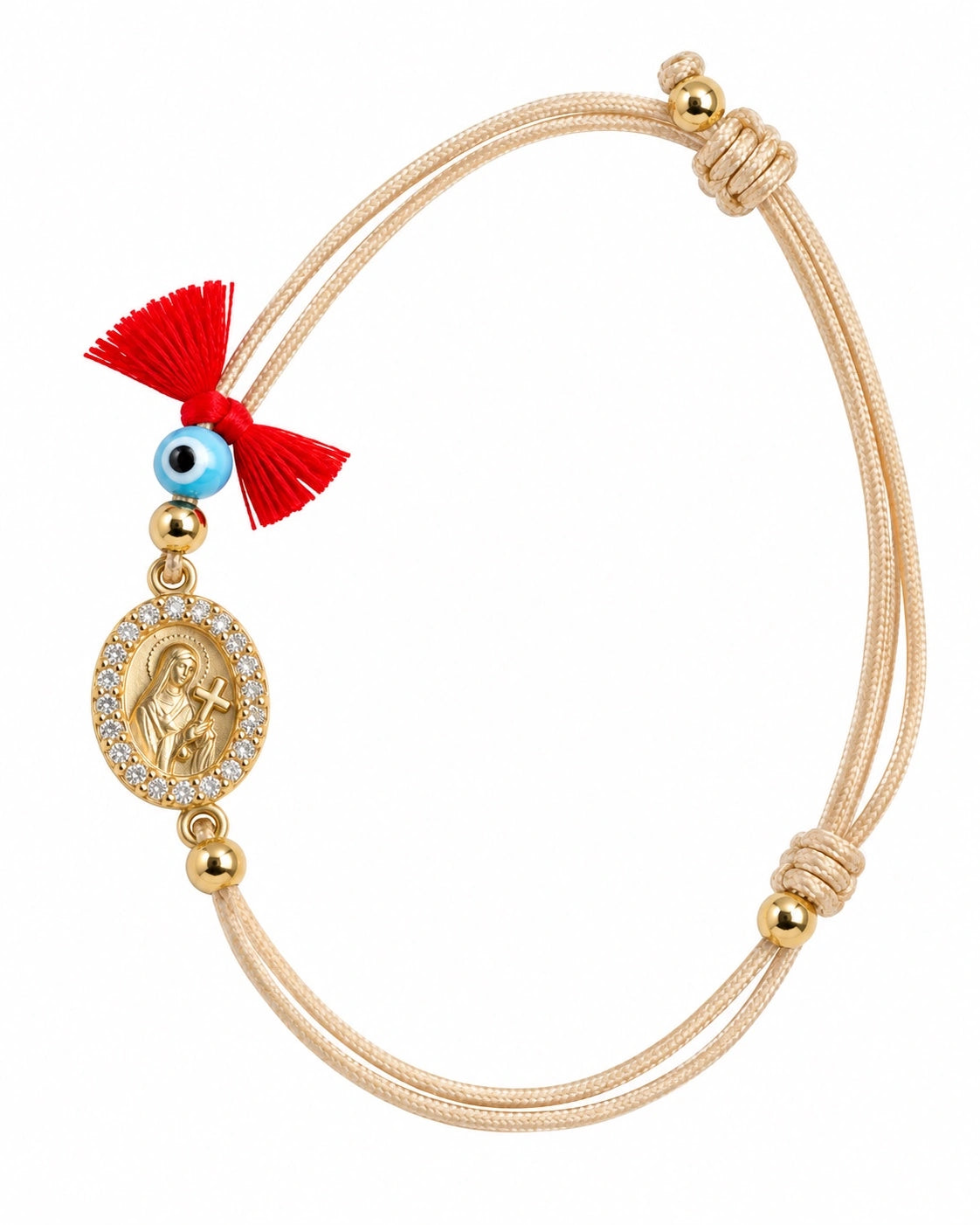Pulseira Seda Santa Rita de Cássia em Prata Dourada