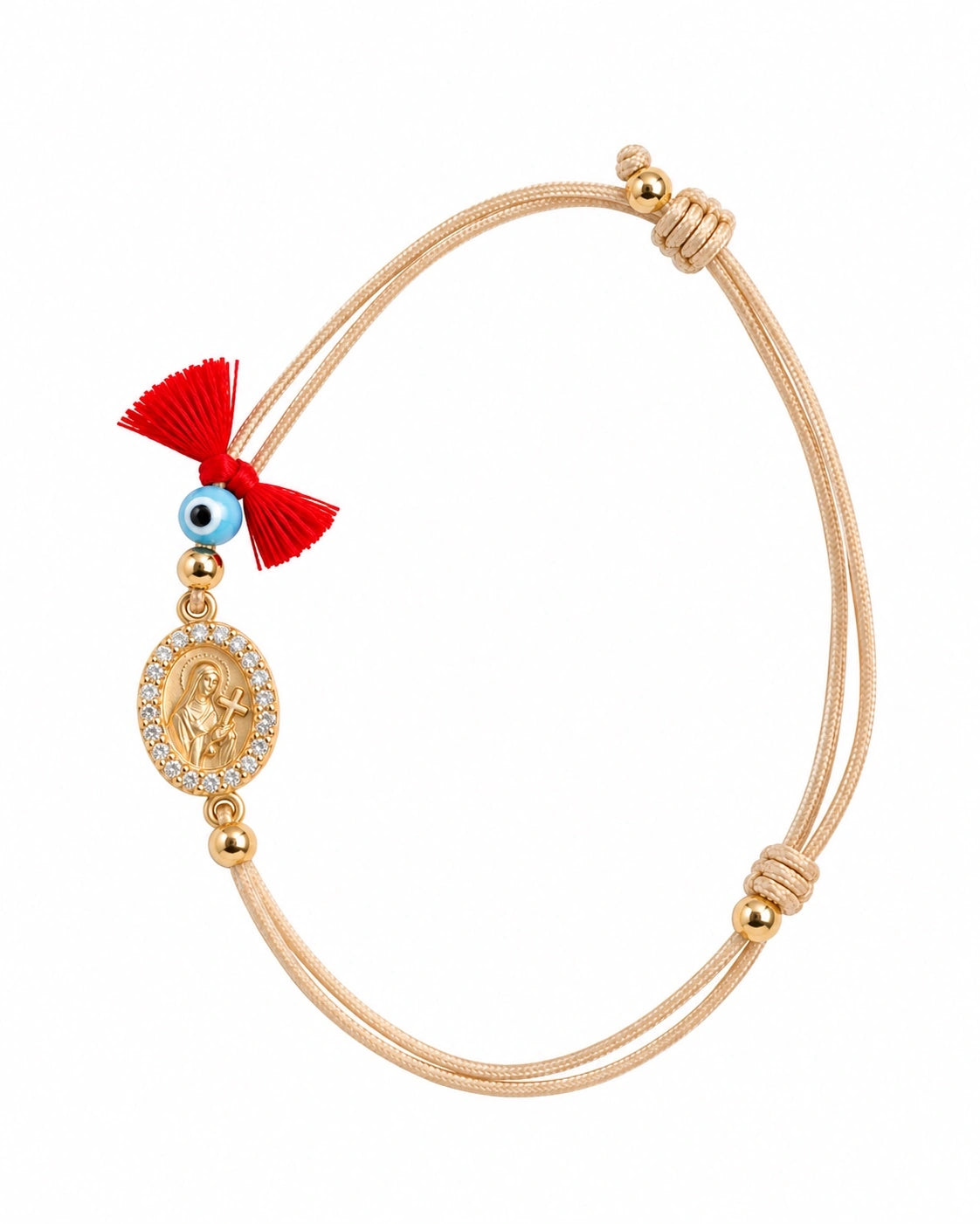 Pulseira Seda Santa Rita de Cássia em Prata Dourada
