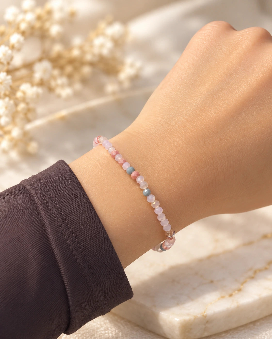 1 - Pulseira Pedras Tons de Primavera com Prata