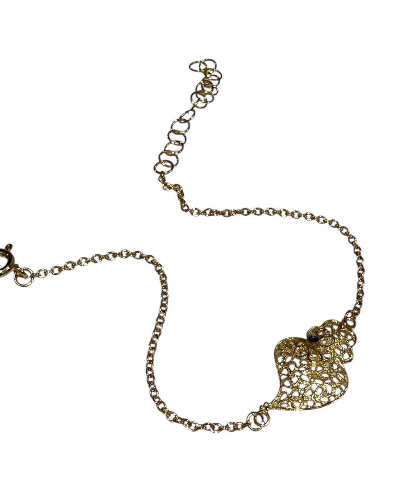 Pulseira Coração de Viana com Esmalte em Prata Dourada