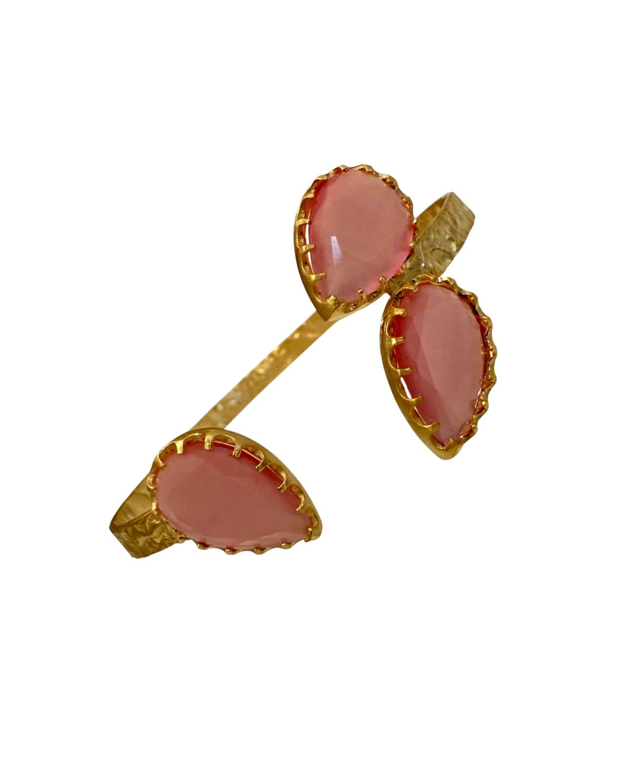 Pulseira Gotas Cor-de-Rosa em Prata Dourada