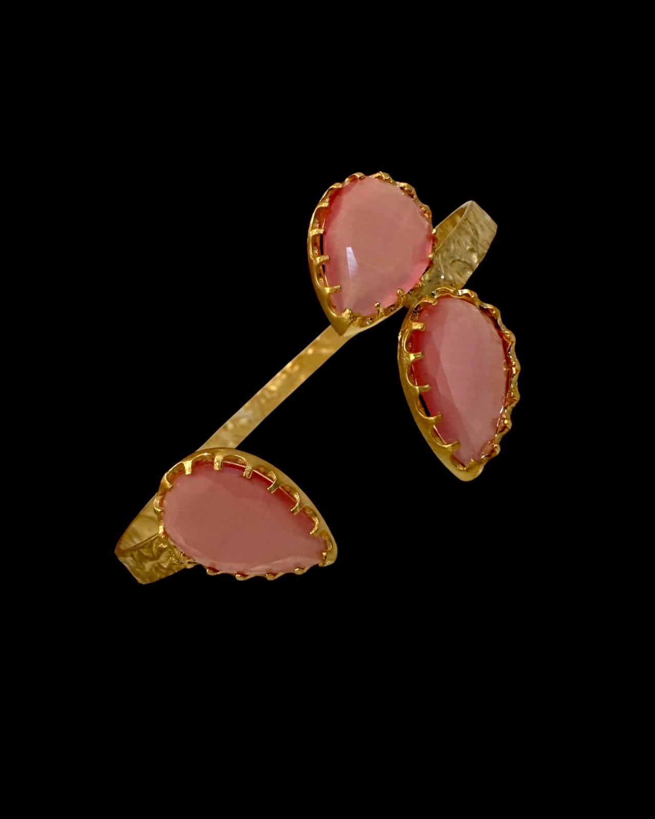Pulseira Gotas Cor-de-Rosa em Prata Dourada