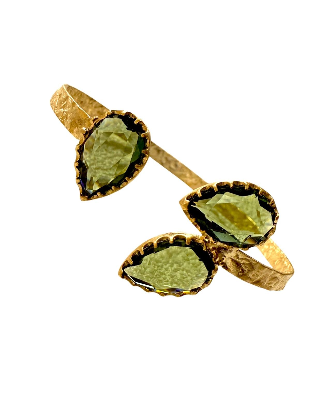 Pulseira Gotas Verdes Claras em Prata Dourada