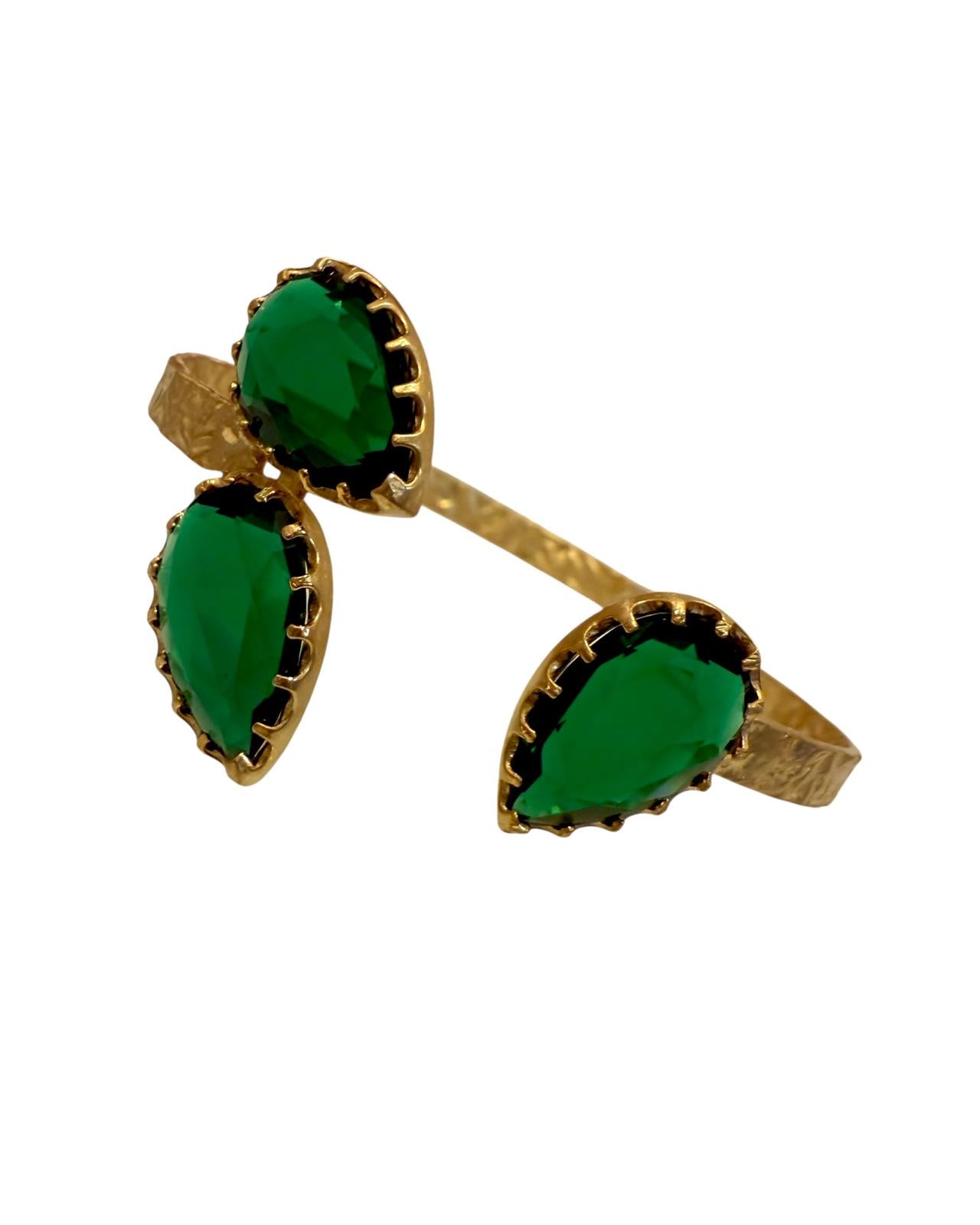 Pulseira Gotas Verdes em Prata Dourada