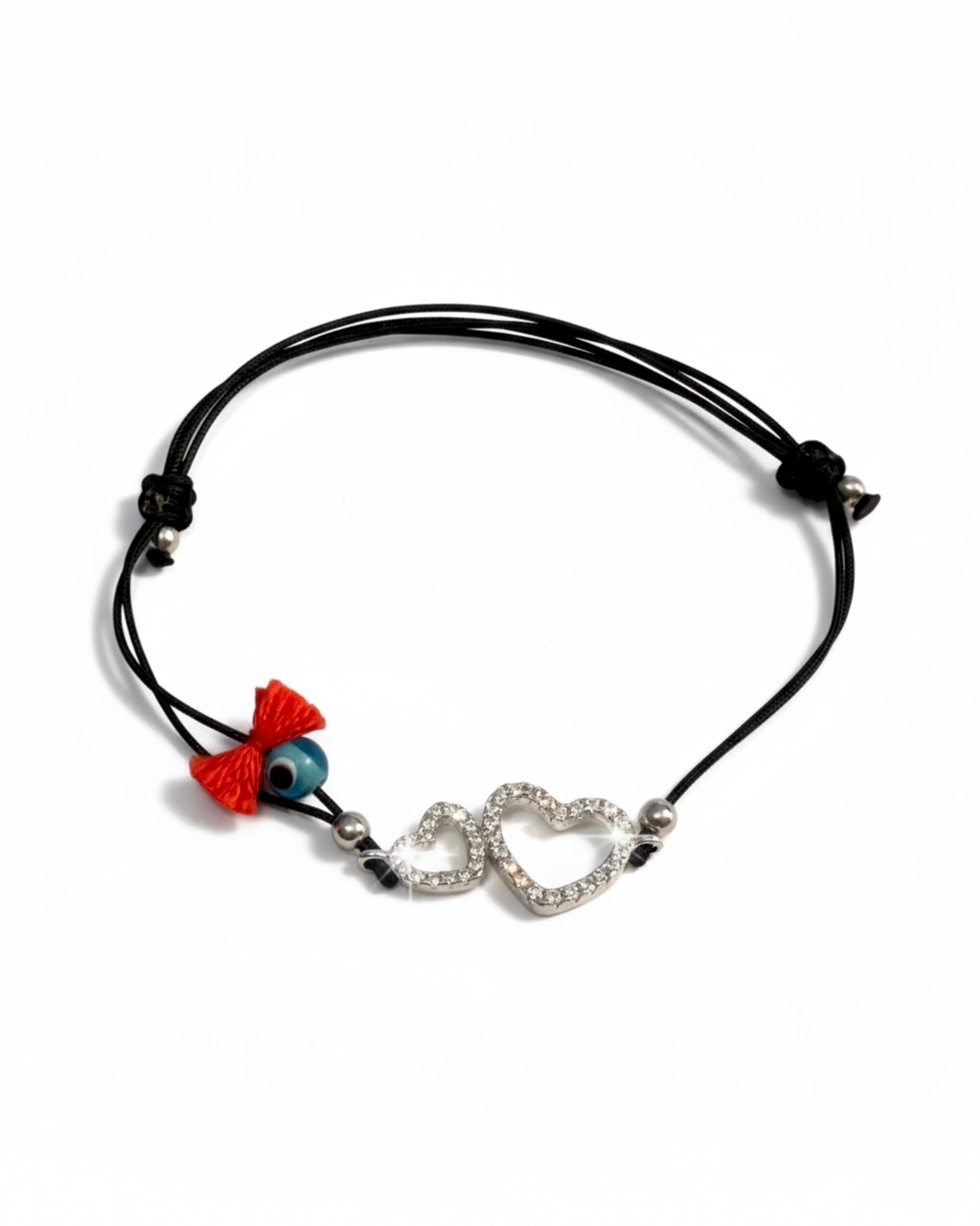 Pulseira Seda Corações em Prata Branca