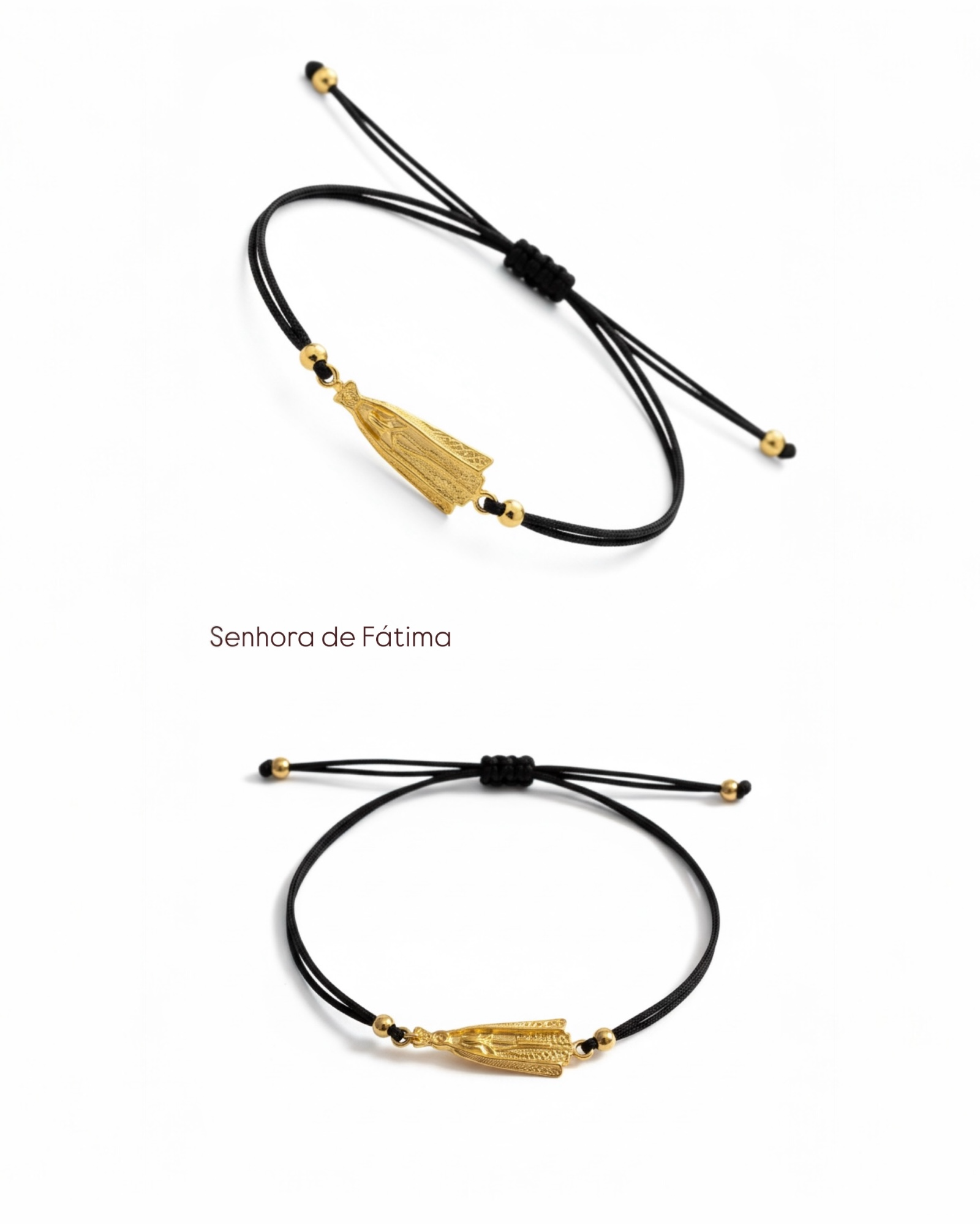 Pulseira Seda Nossa Senhora de Fátima em Prata Dourada