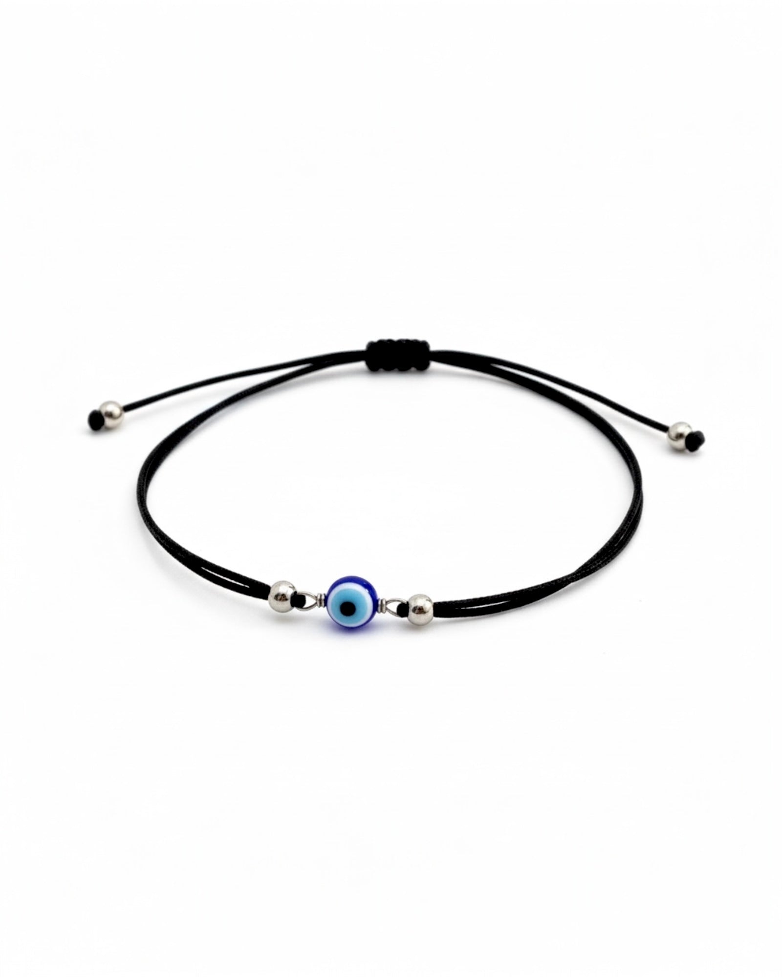 Pulseira Seda com Olho Azul em Prata