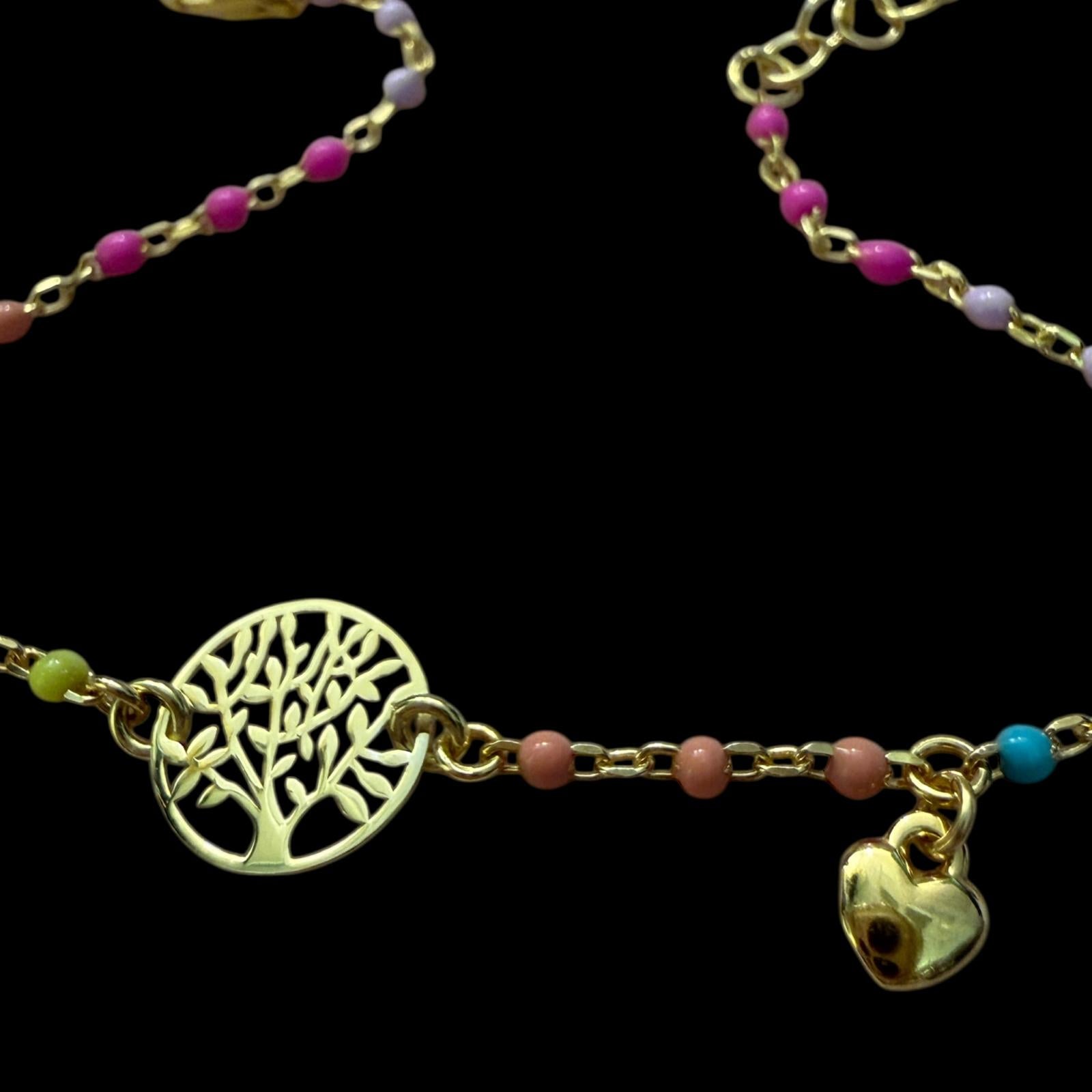 Pulseira Árvore da Vida Colorida em Prata Dourada