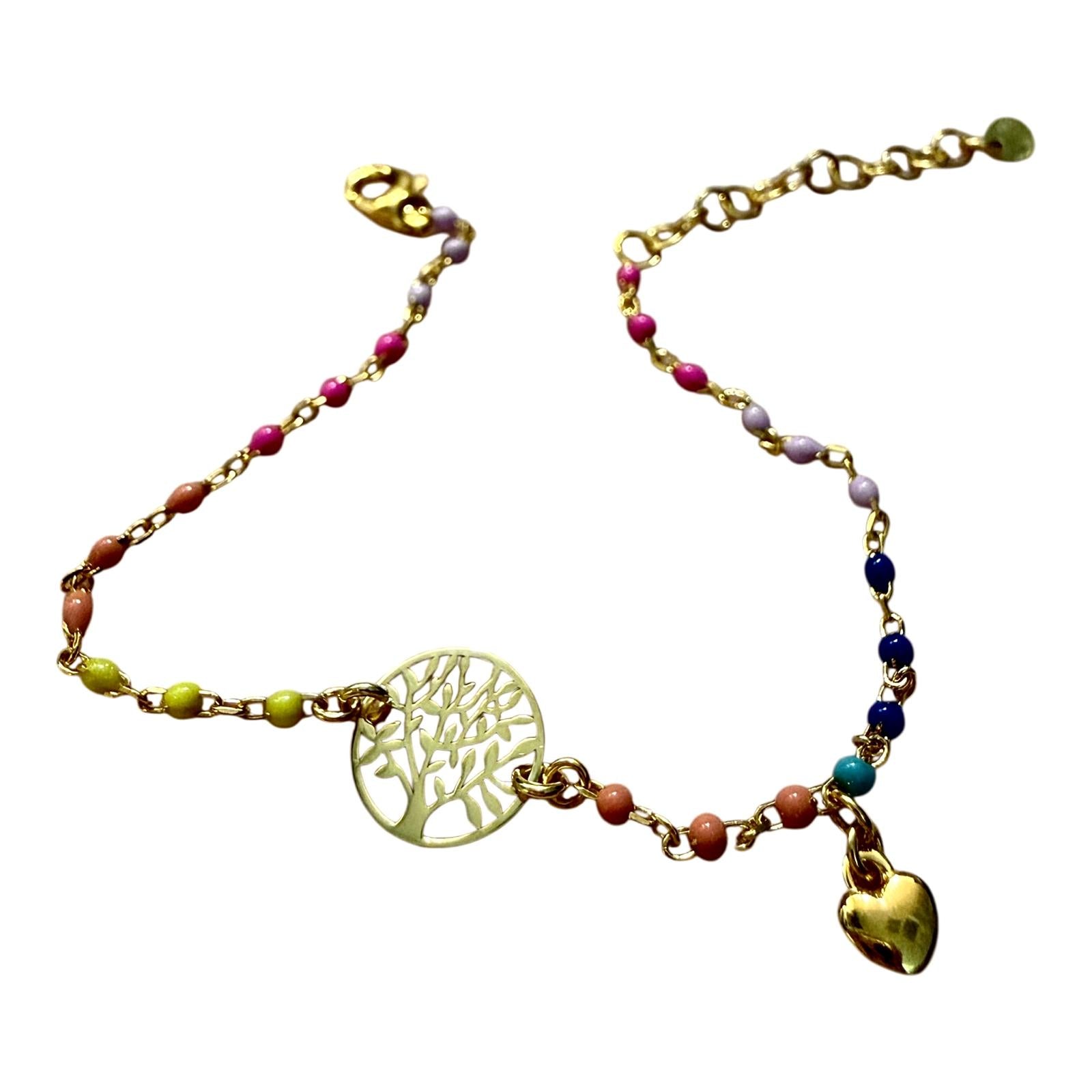 Pulseira Árvore da Vida Colorida em Prata Dourada