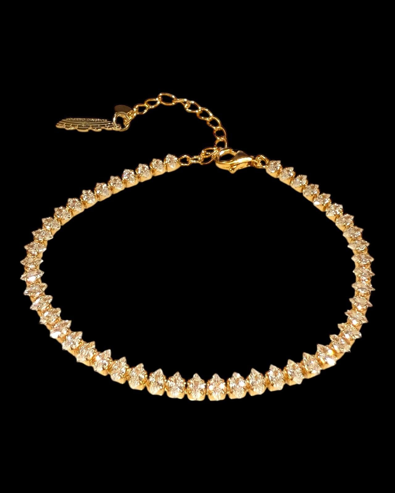 Pulseira com Brilho Oval em Prata Dourada