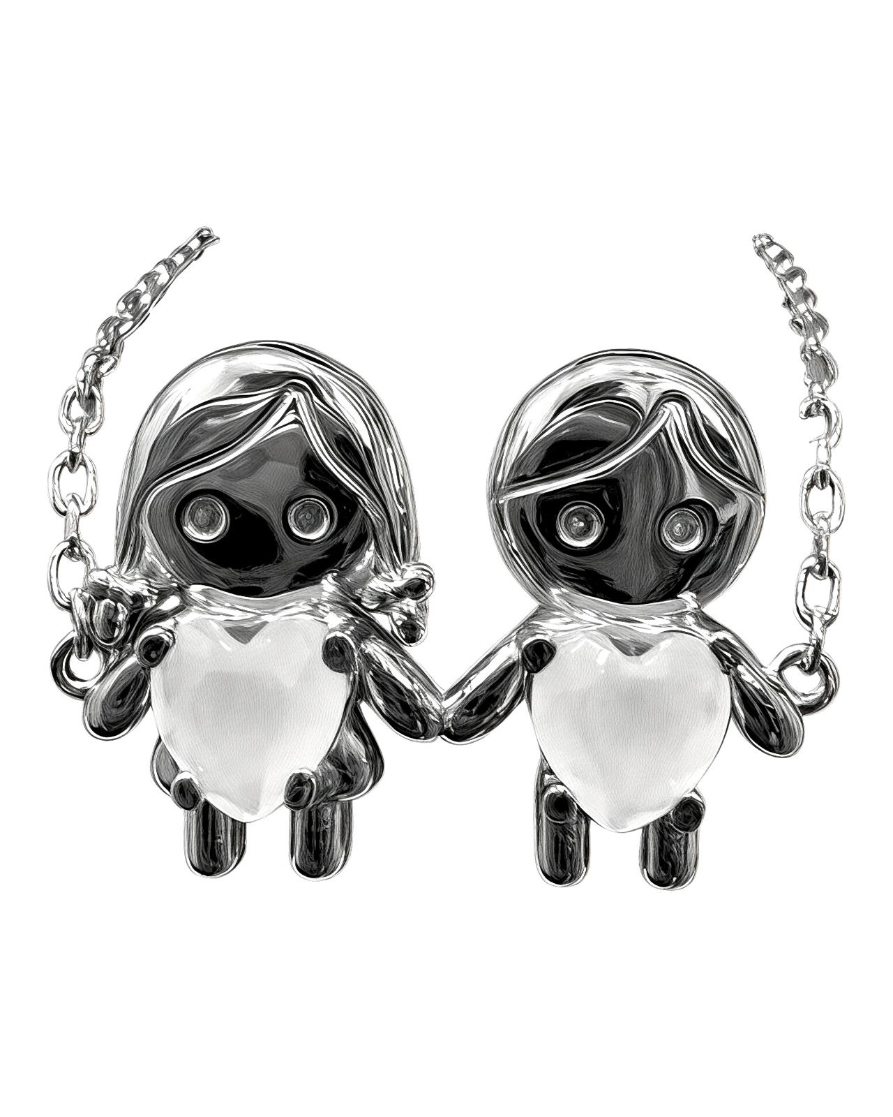 Bracelet with Boy and Girl in Silver with White Hearts