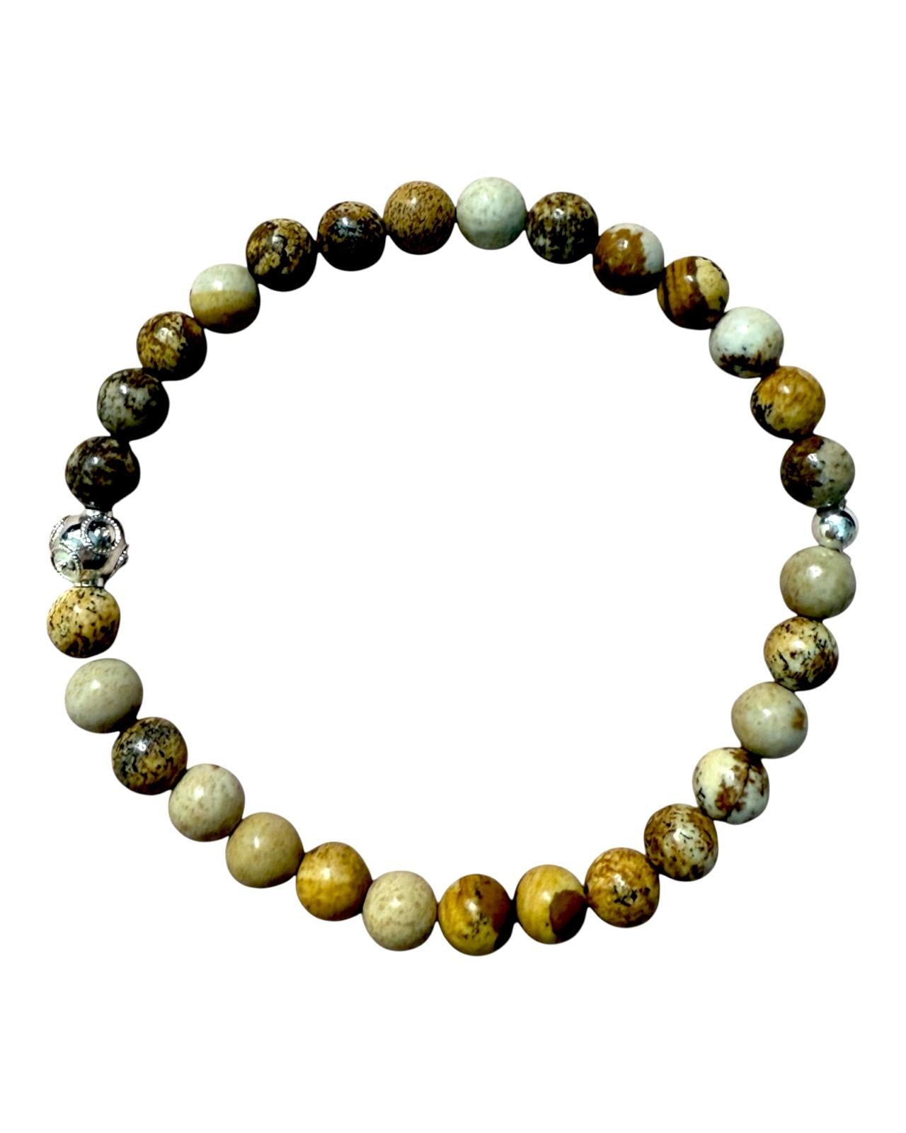 Pulseira com Pedras de Tons Claros e Conta de Viana em Prata