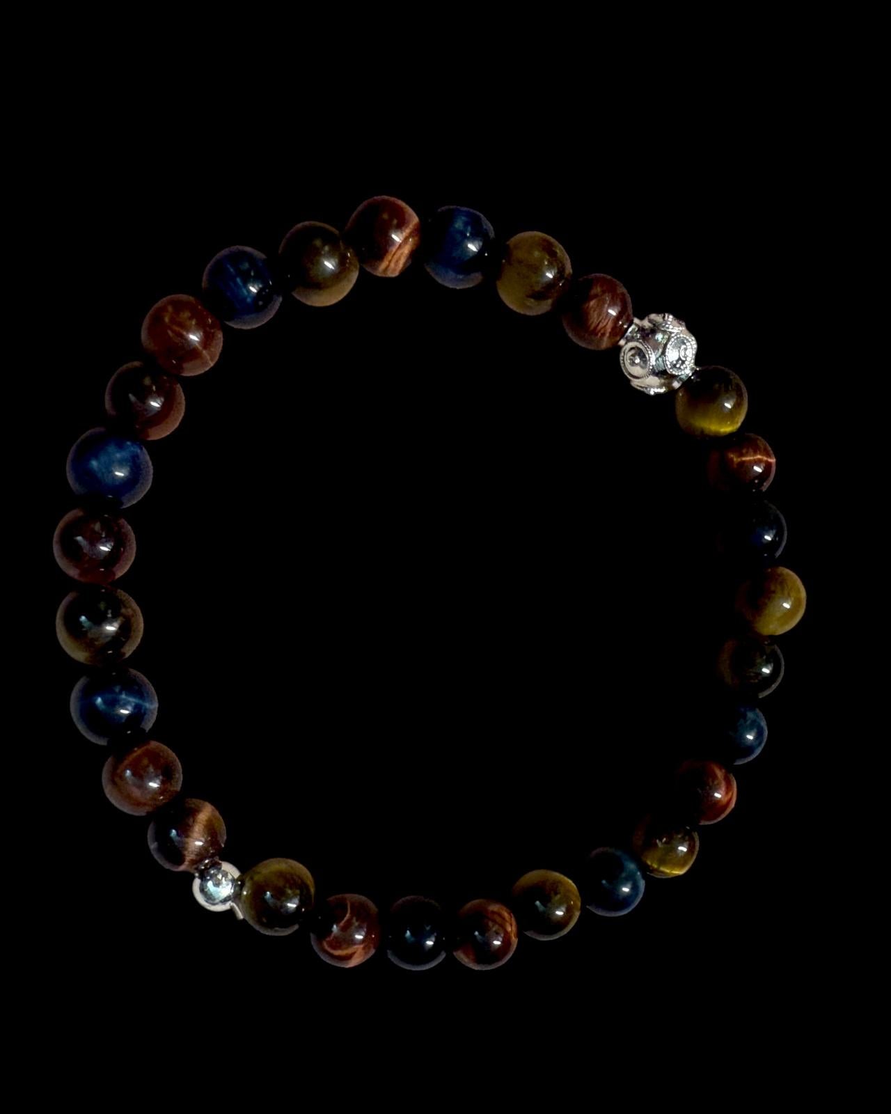 Pulseira com Pedras de Tons Escuros e Conta de Viana em Prata