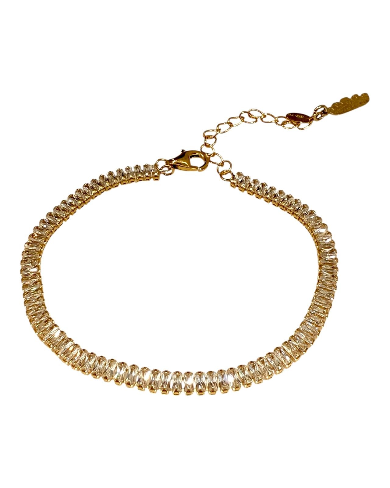 Pulseira em Prata Dourada com Baguetes Brilhantes