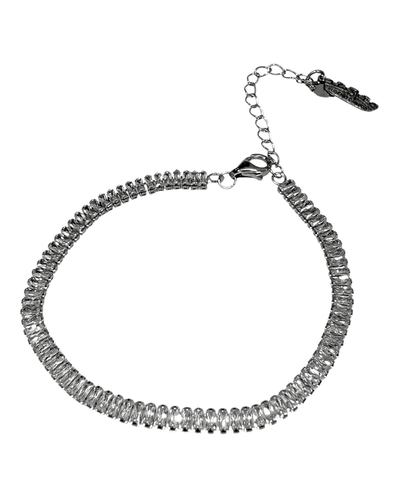 Pulseira em Prata com Baguetes Brilhantes
