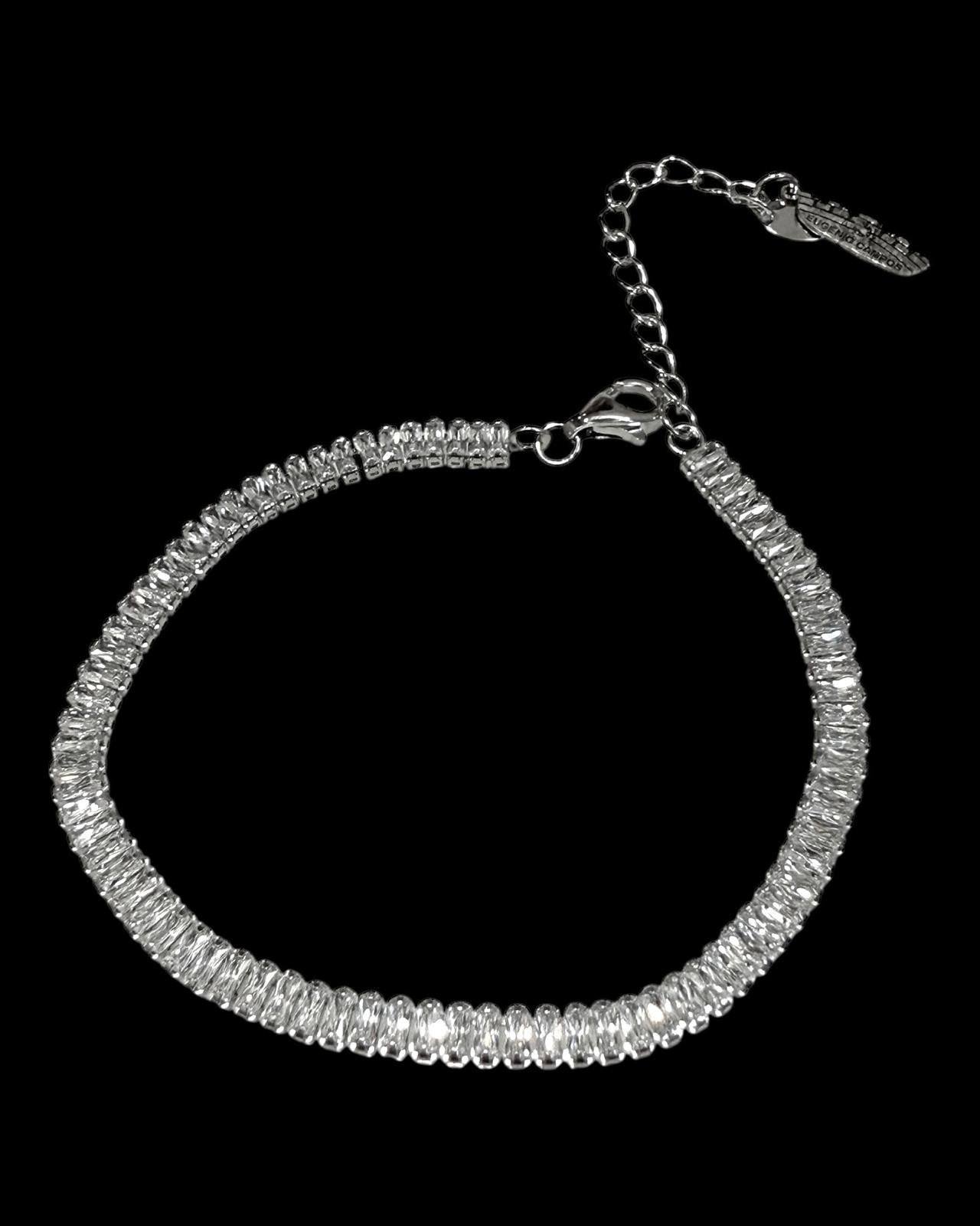 Pulseira em Prata com Baguetes Brilhantes