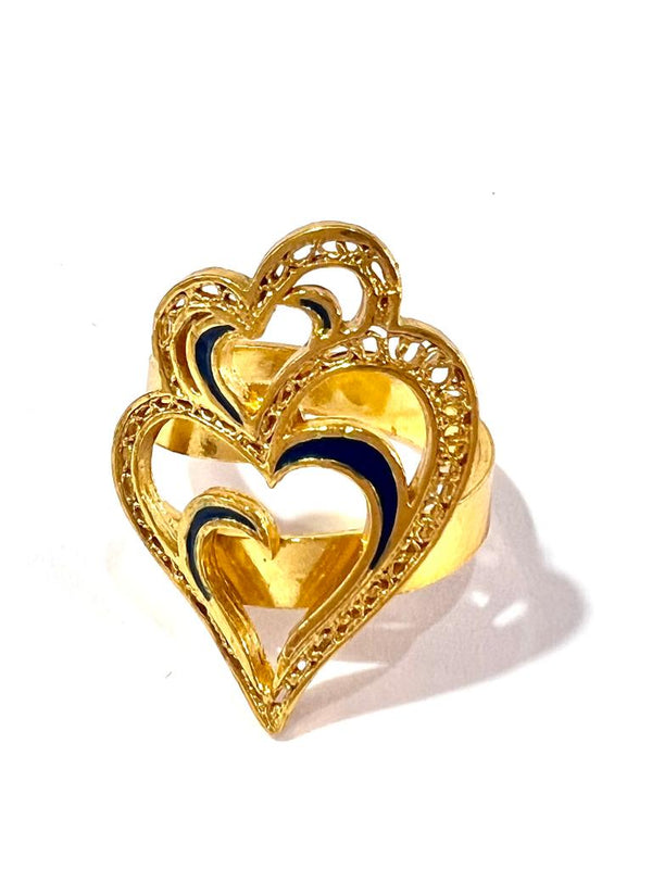 Viana's Heart 22 Ring with Black Enamel