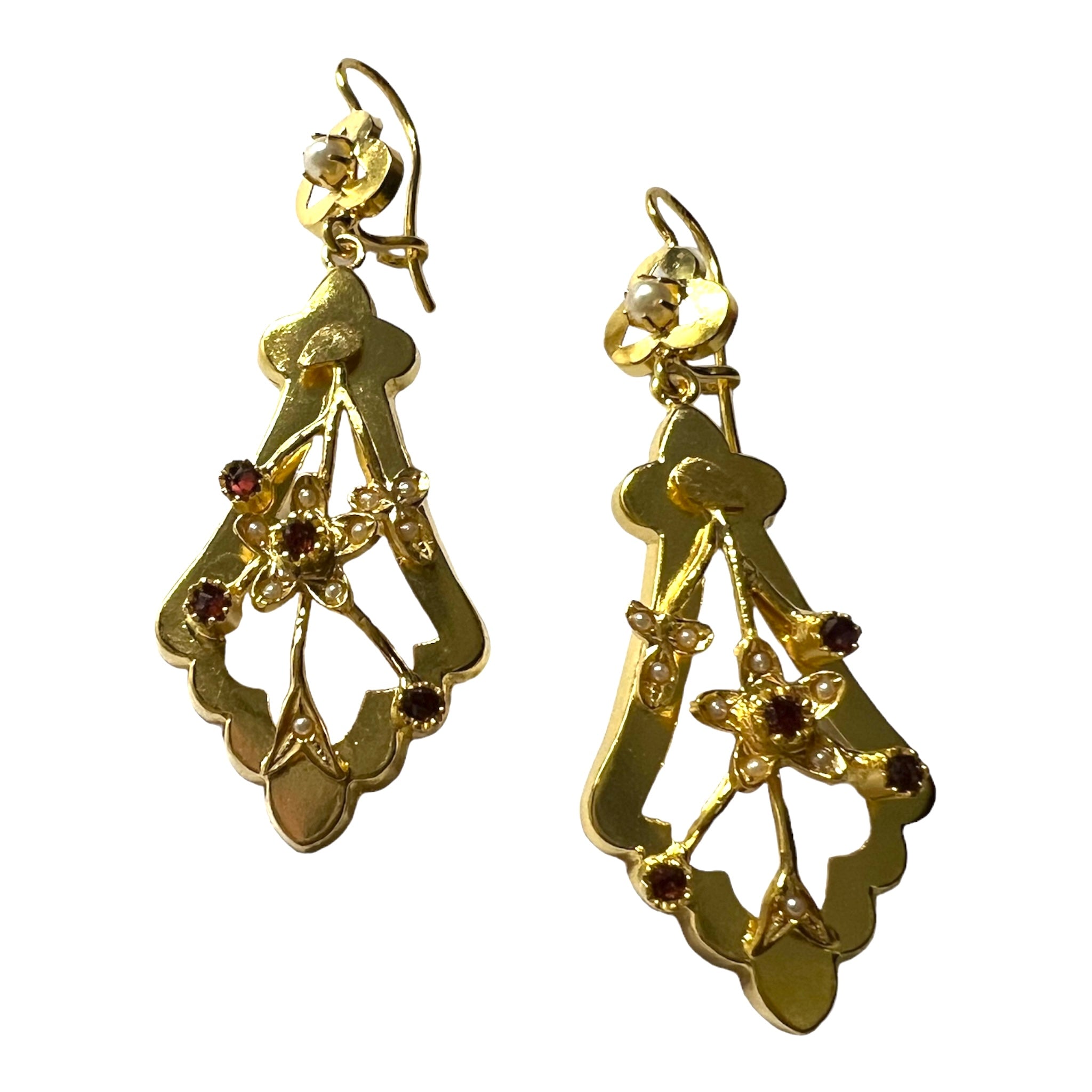 Baroque Earrings with Red Stones in Gold Plated Silver