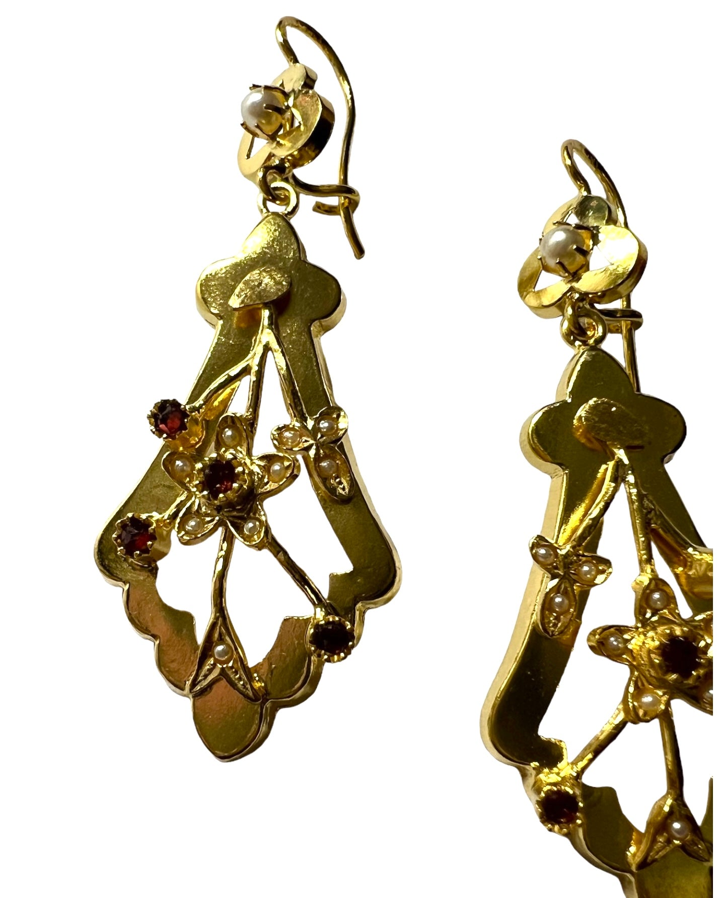 Baroque Earrings with Red Stones in Gold Plated Silver