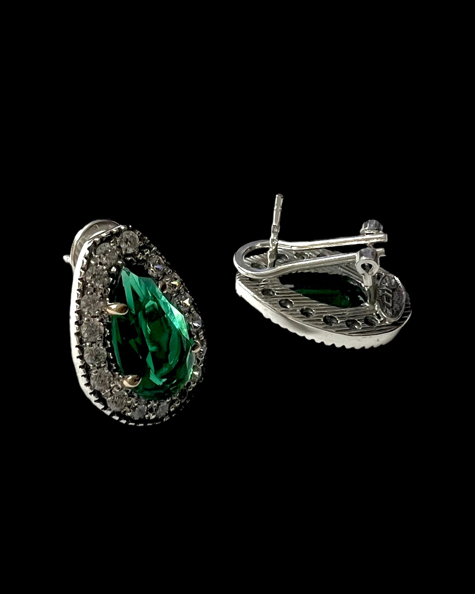 Green Drop Earrings in Silver and Gold