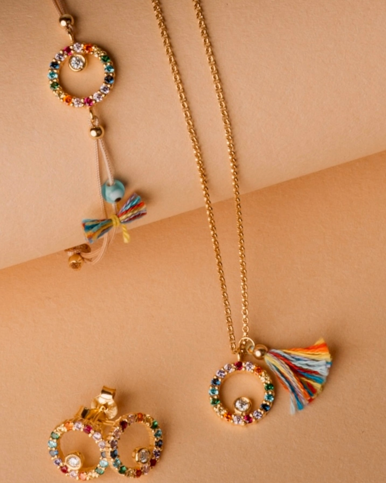 Brincos Arco-Íris em Prata Dourada