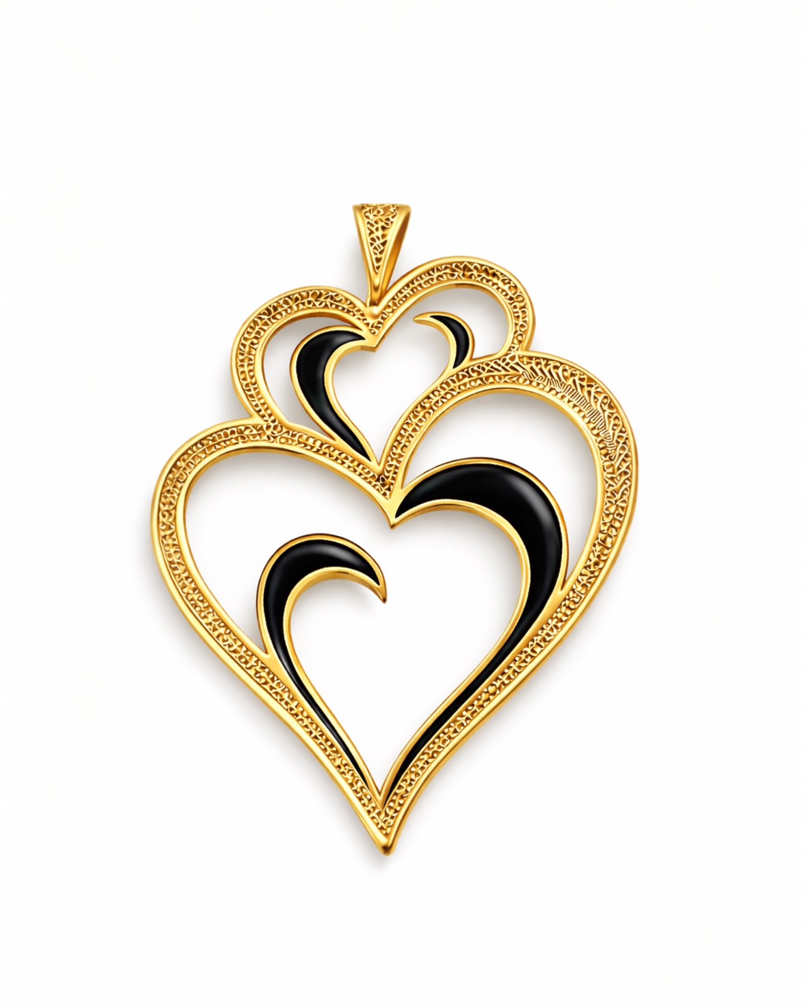 Medalha Coração de Viana com esmalte preto em prata 925, da coleção Viana é Amor.
